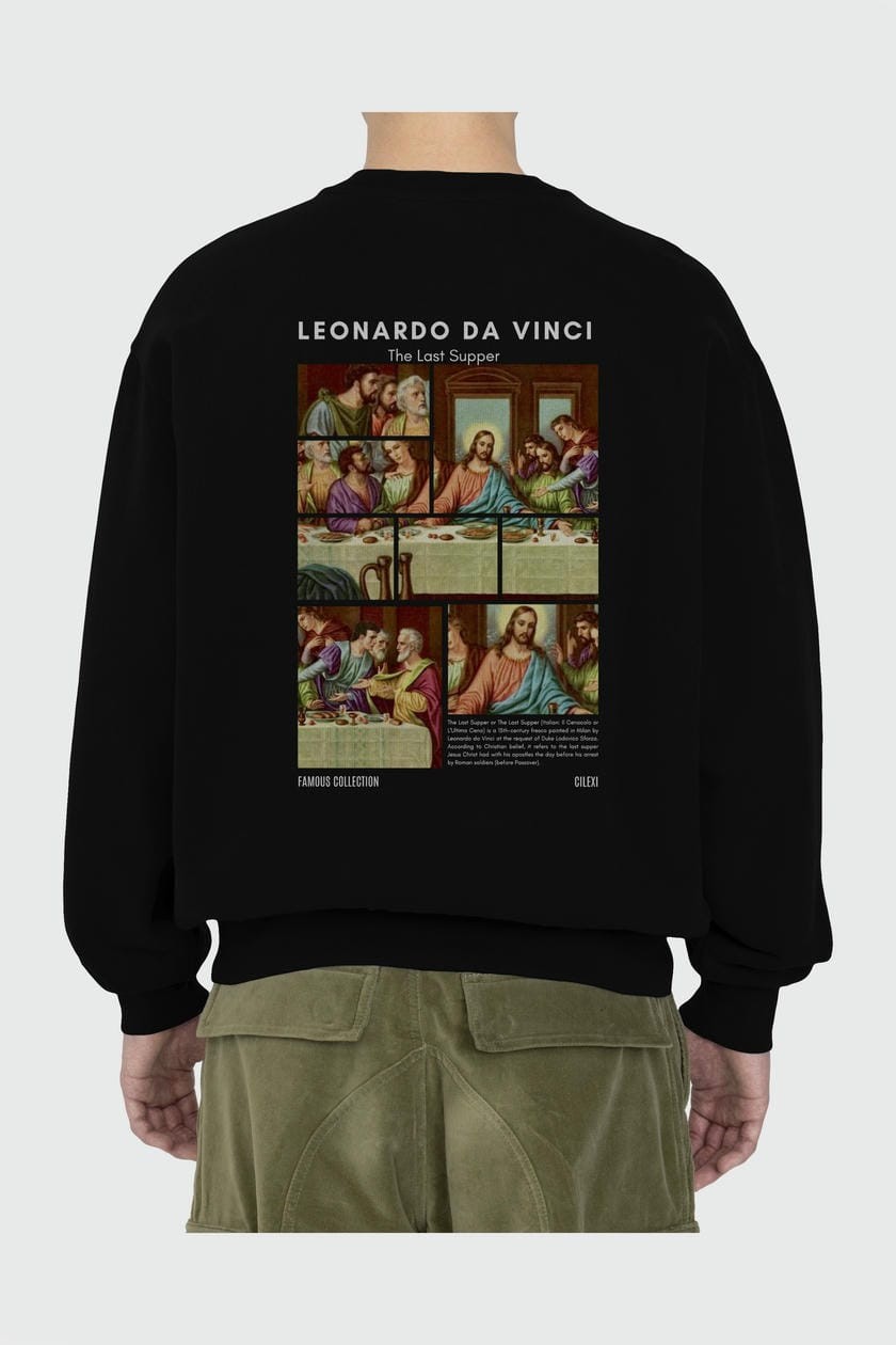 Leonardo Da Vinci Arka Baskılı Oversize Sweatshirt Erkek Kadın Unisex