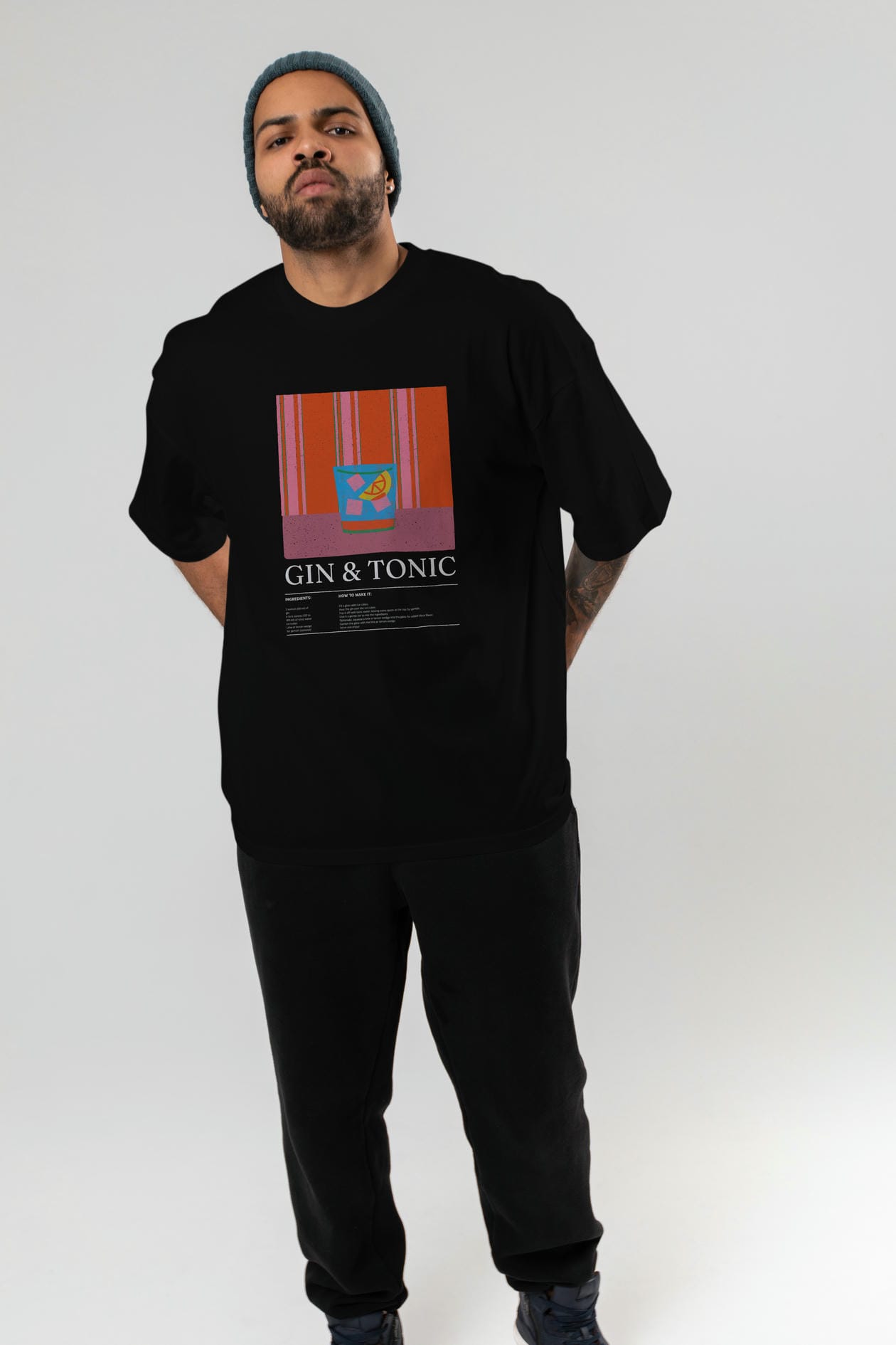 Gin tonic Kokteyl Ön Baskılı Oversize t-shirt Erkek Kadın %100 Pamuk Bisiklet Yaka tişort