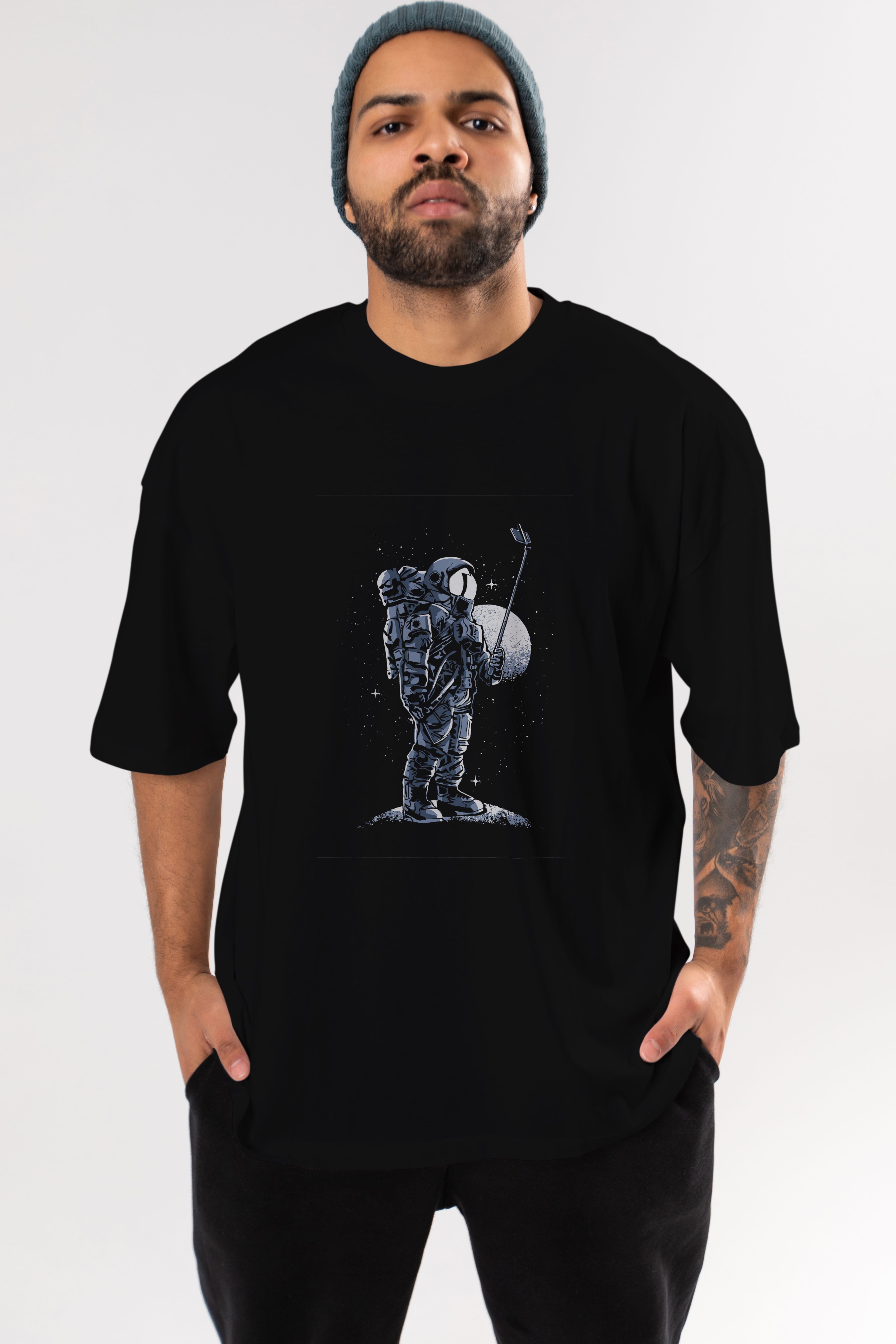 Selfie Astronaut Ön Baskılı Oversize t-shirt Erkek Kadın Unisex %100 Pamuk tişort
