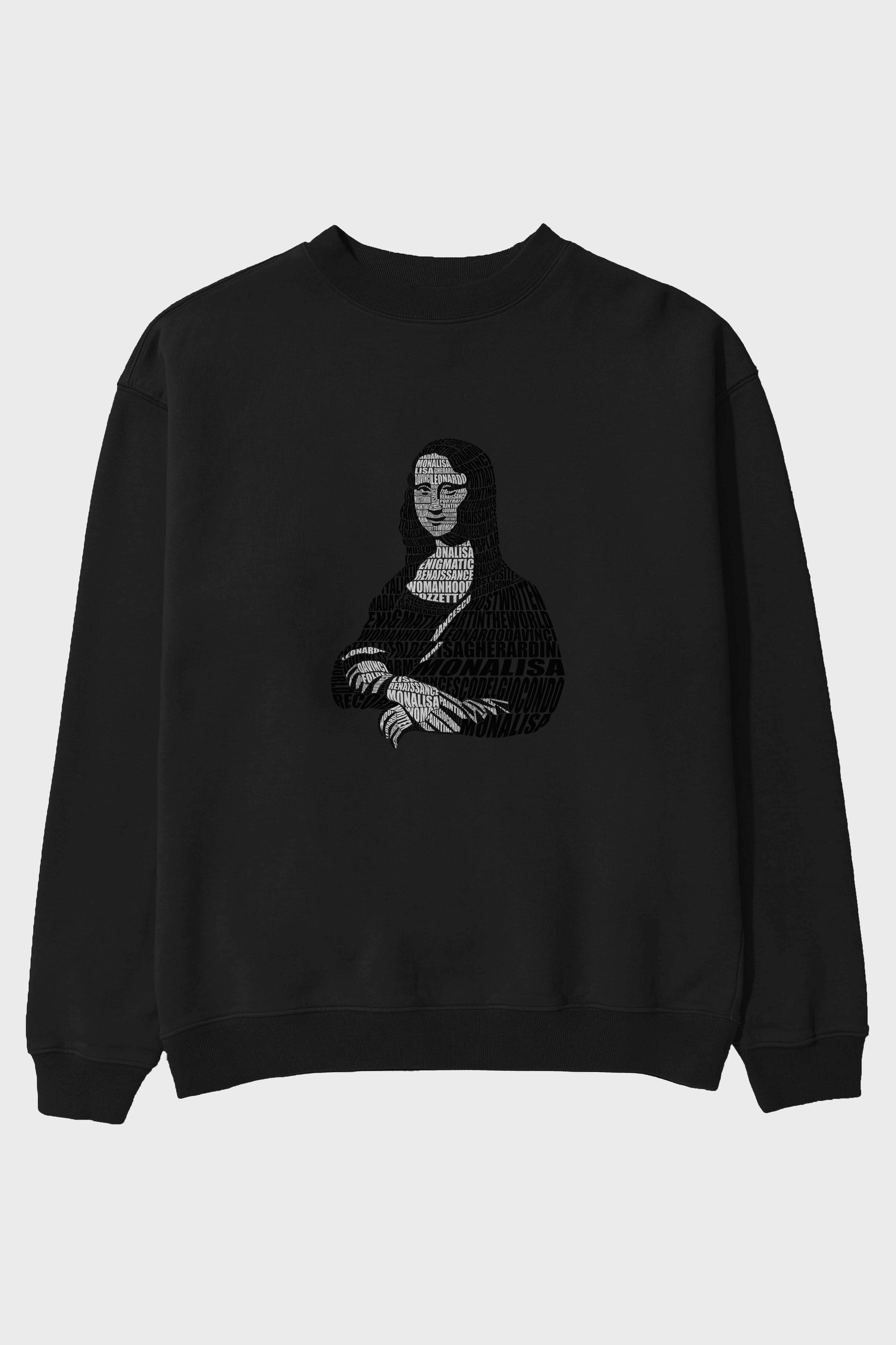 Mona Lisa Calligram Ön Baskılı Oversize Sweatshirt Erkek Kadın Unisex