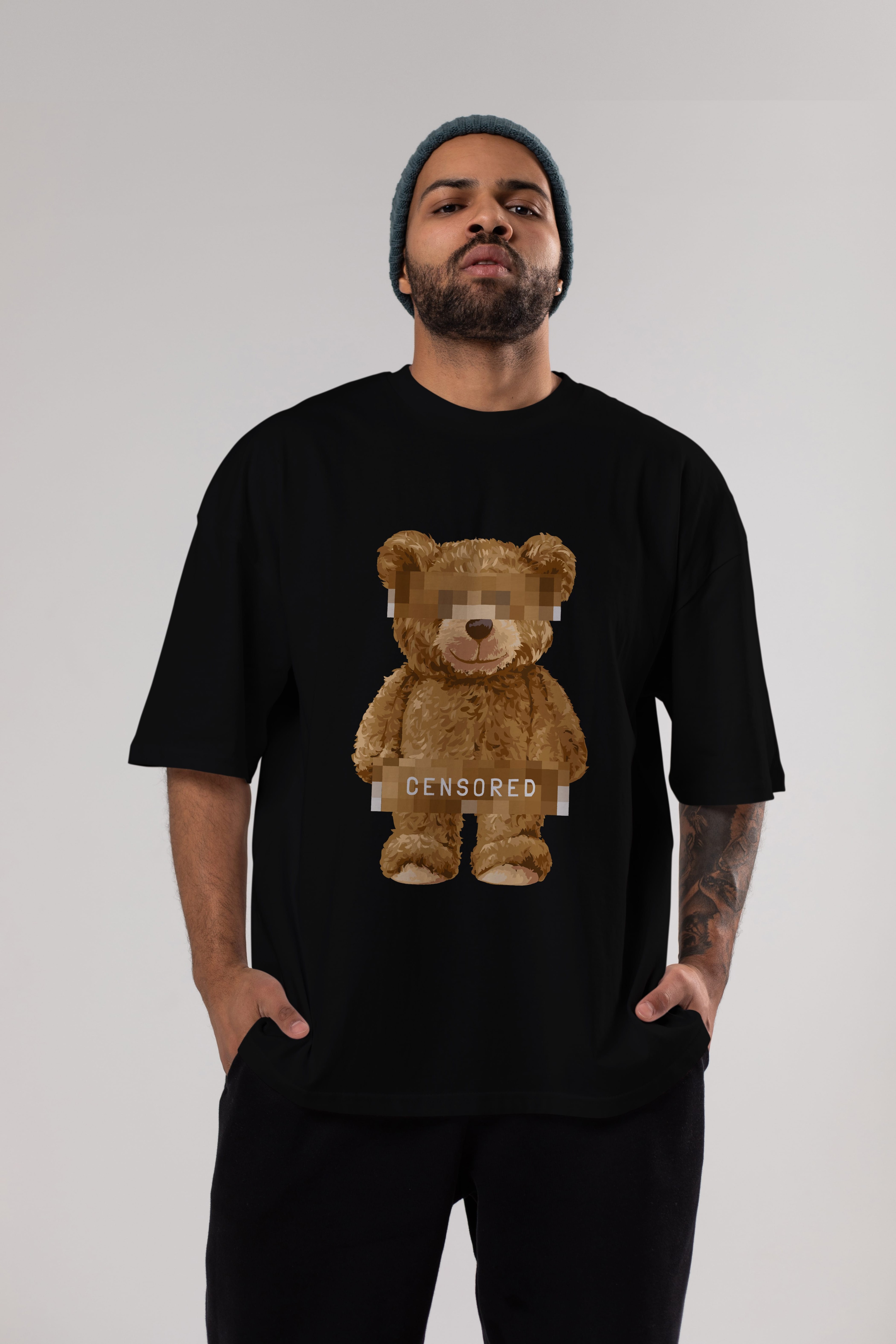 Teddy Bear Censored Ön Baskılı Oversize t-shirt Erkek Kadın Unisex %100 Pamuk
