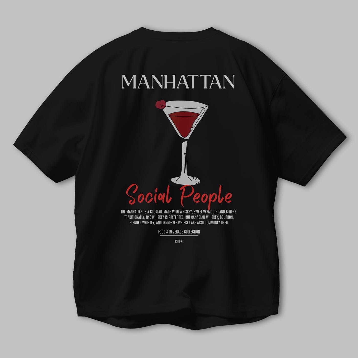Manhattan Kokteyl Serisi Baskılı Oversize t-shirt Erkek Kadın Unisex %100 Pamuk Bisiklet Yaka tişort