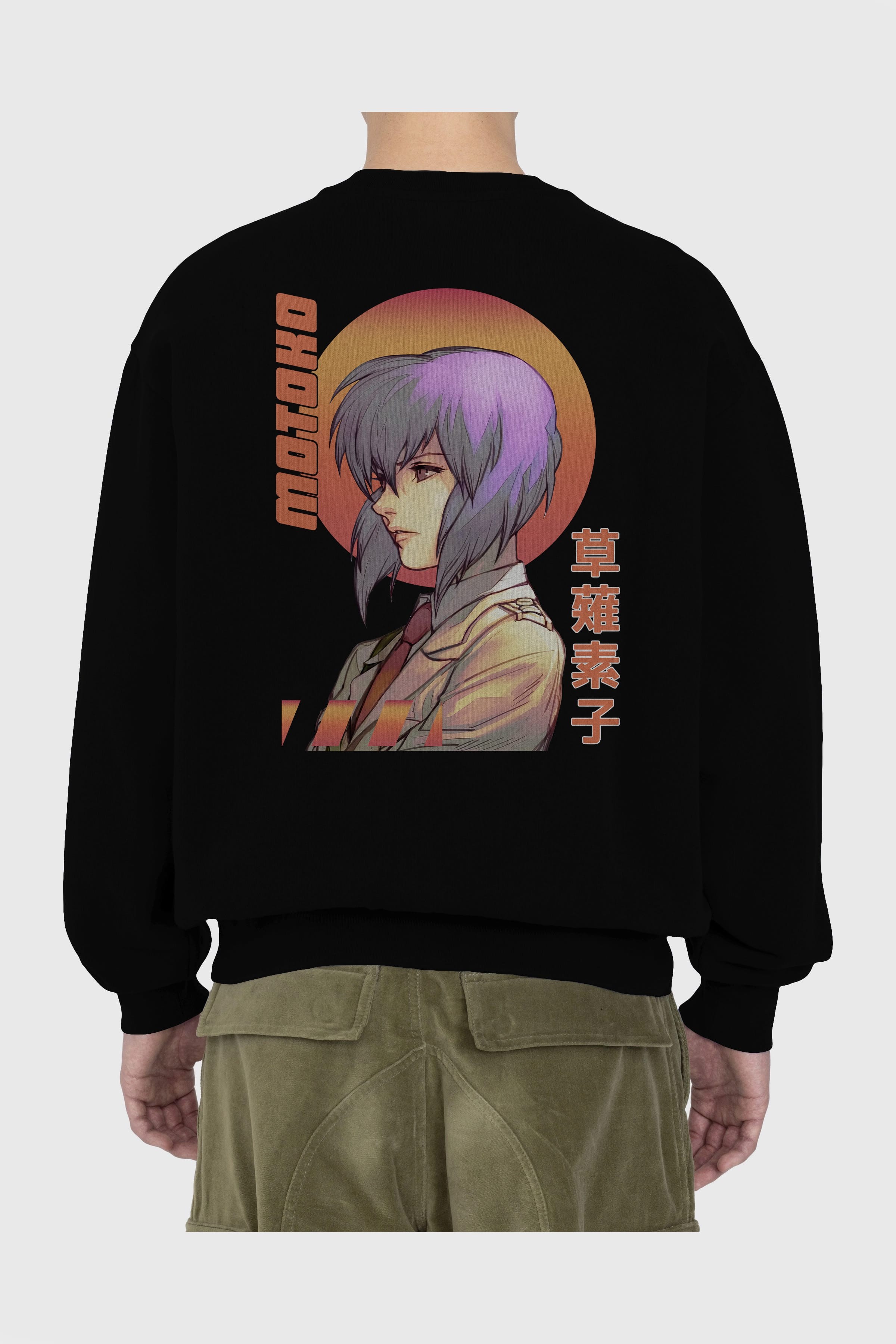 Motoko Kusanagi 10 Anime Arka Baskılı Oversize Sweatshirt Erkek Kadın Unisex
