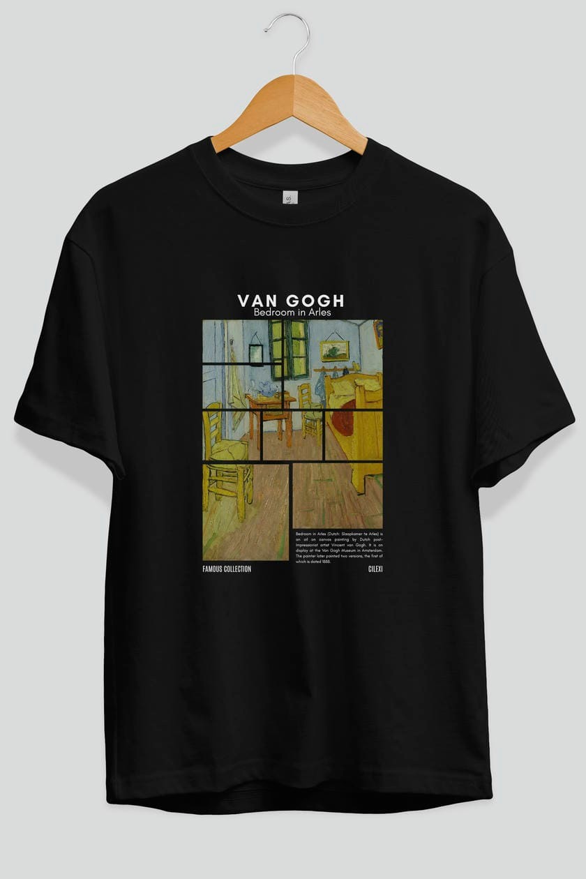 Van Gogh ön Baskılı Oversize t-shirt Erkek Kadın Bisiklet Yaka Pamuk tişort