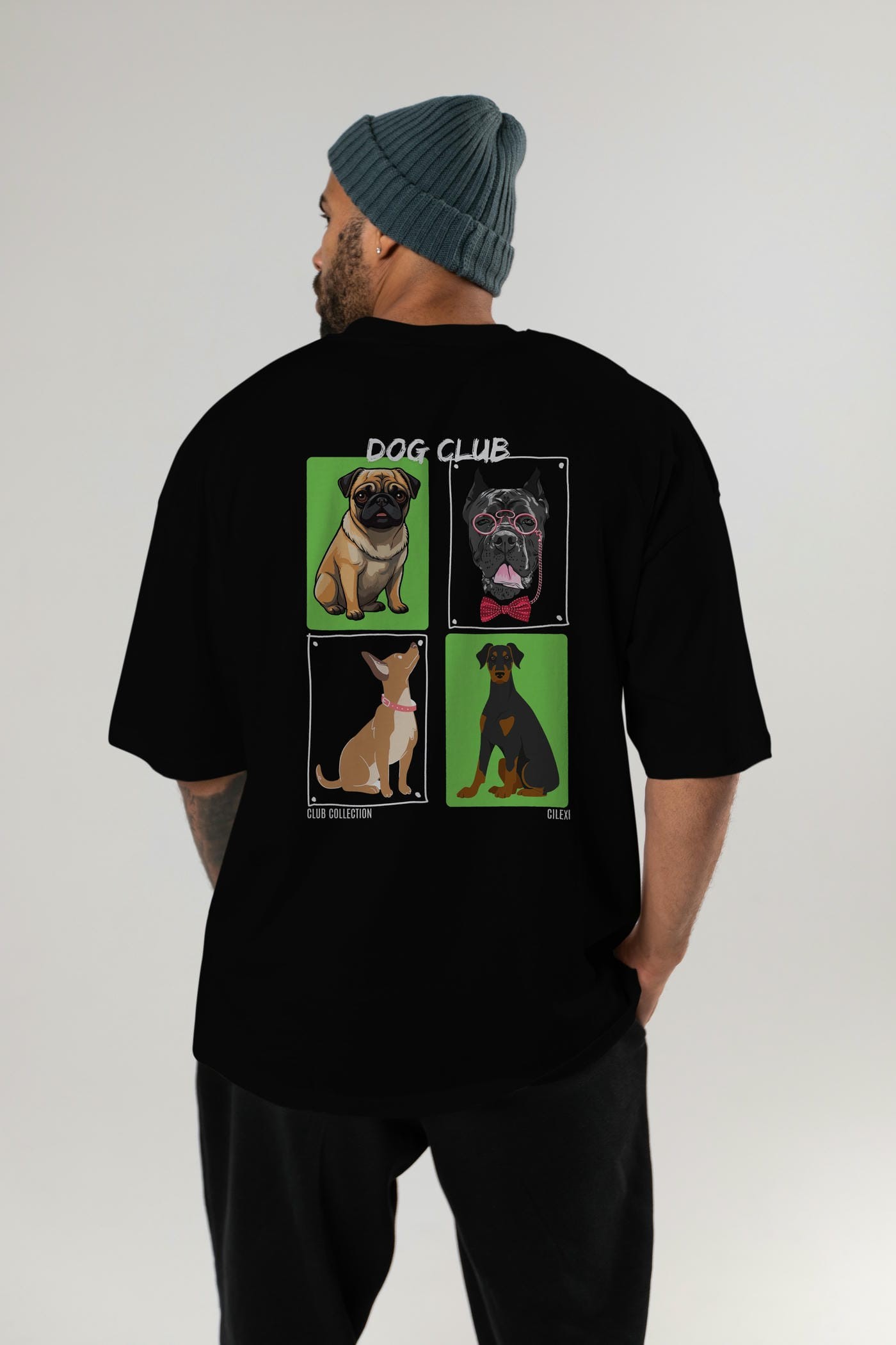 Dog Club Arka Baskılı Oversize t-shirt Erkek Kadın %100 Pamuk Bisiklet Yaka tişort
