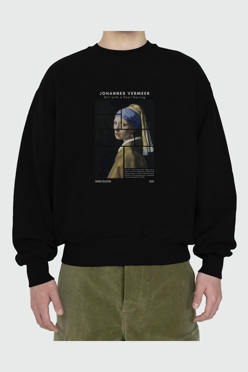 Johannes Vermeer ön Baskılı Oversize Sweatshirt Erkek Kadın Unisex