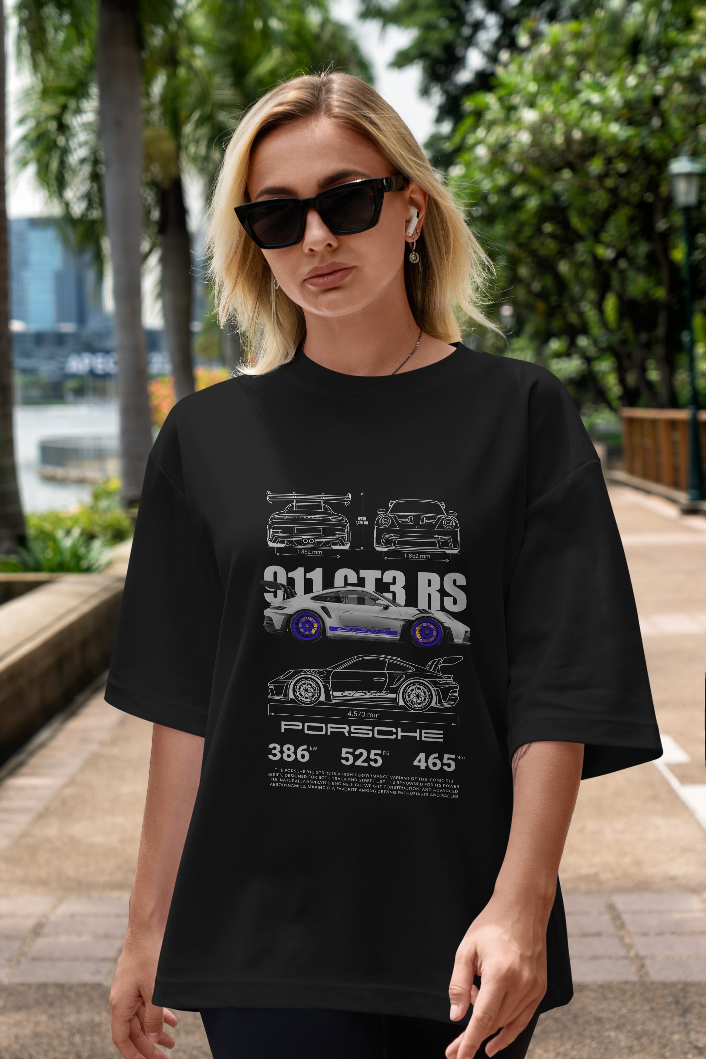 PORSCHE 911 GT3 RS BLUE Ön Baskılı Oversize t-shirt Erkek Kadın Unisex %100 Pamuk Bisiklet Yaka tişort