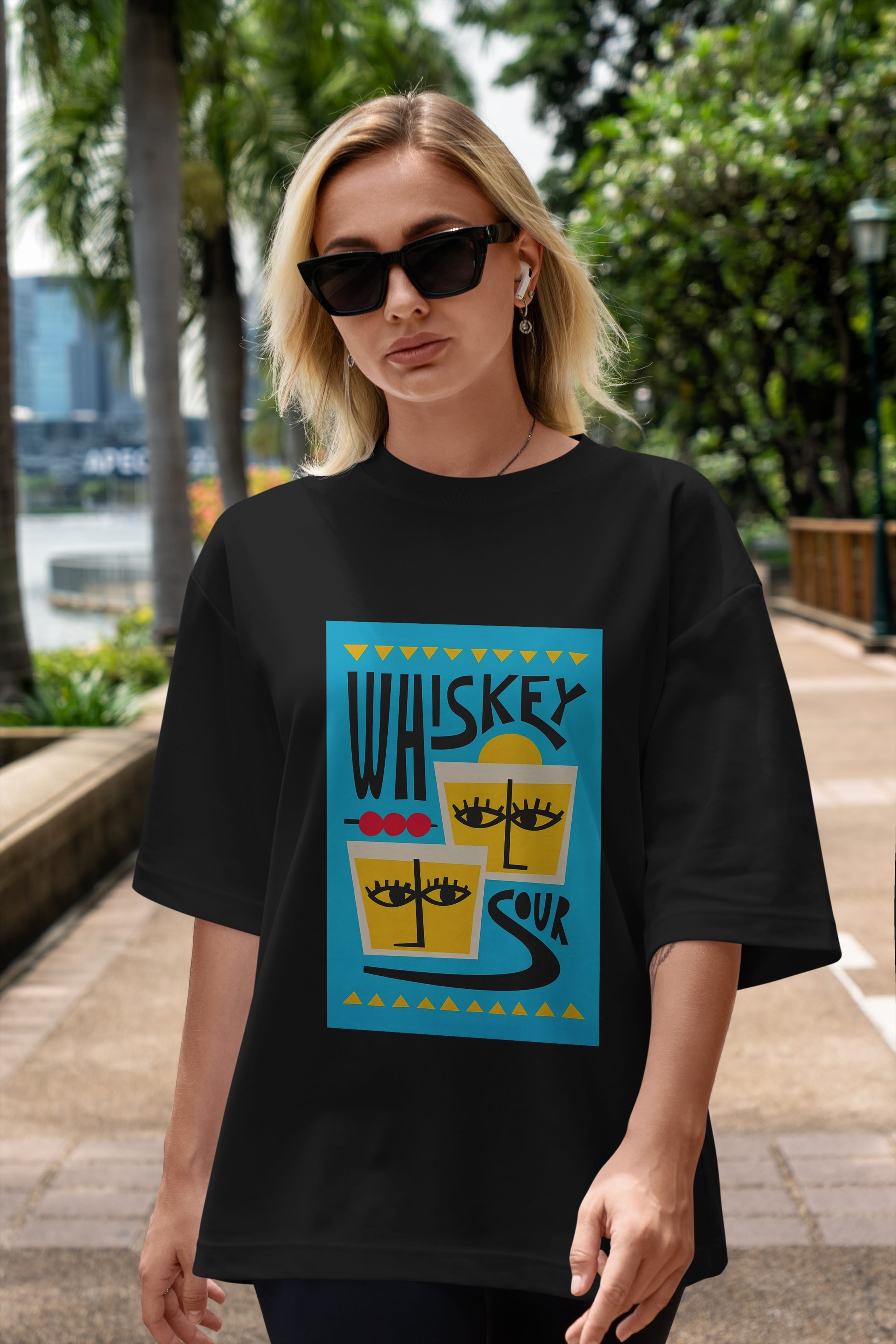 Whiskey Sour 2 Ön Baskılı Oversize t-shirt Erkek Kadın Unisex %100 Pamuk Bisiklet Yaka tişort