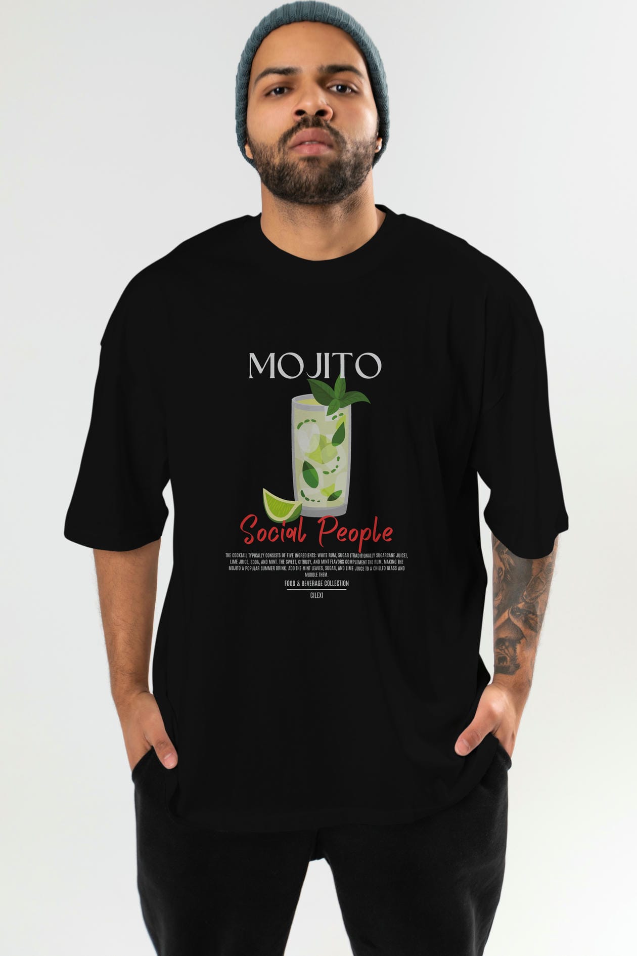 Mojıto Kokteyl Serisi ön Baskılı Oversize t-shirt Erkek Kadın %100 Pamuk Bisiklet Yaka tişort