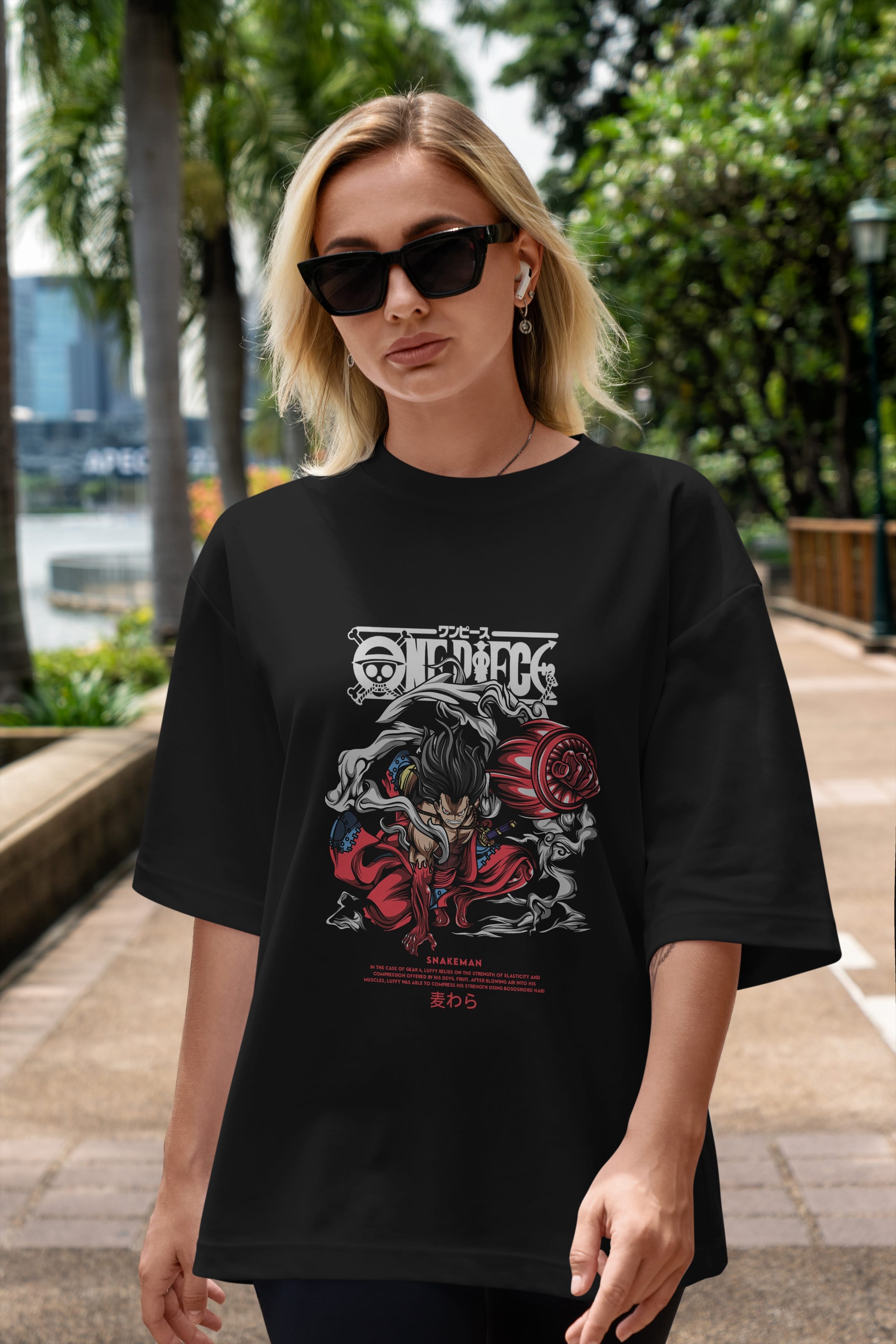 One Piece Snakeman Anime Ön Baskılı Oversize t-shirt %100 pamuk Erkek Kadın Unisex