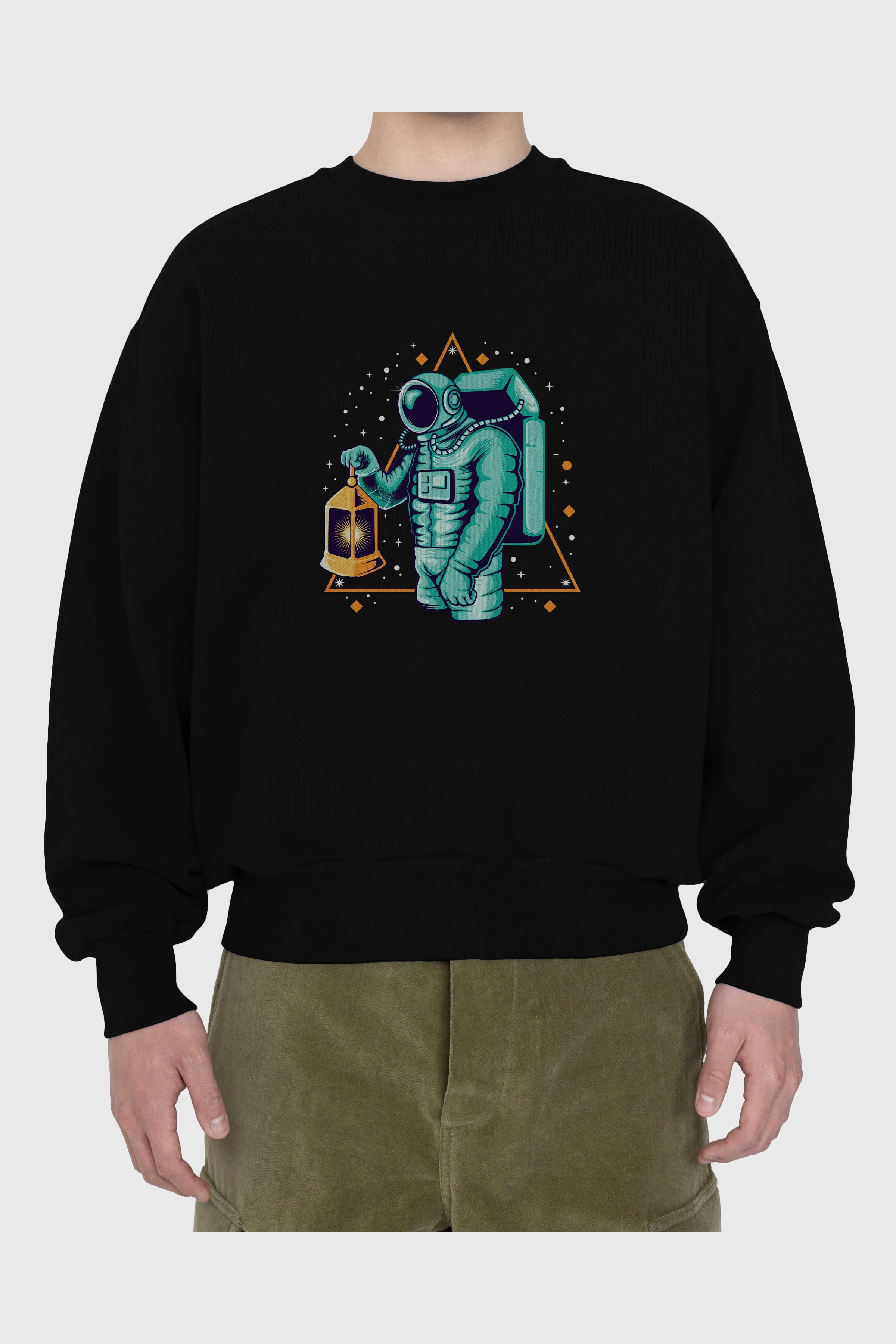 Astronaut Lantern Ön Baskılı Oversize Sweatshirt Erkek Kadın Unisex