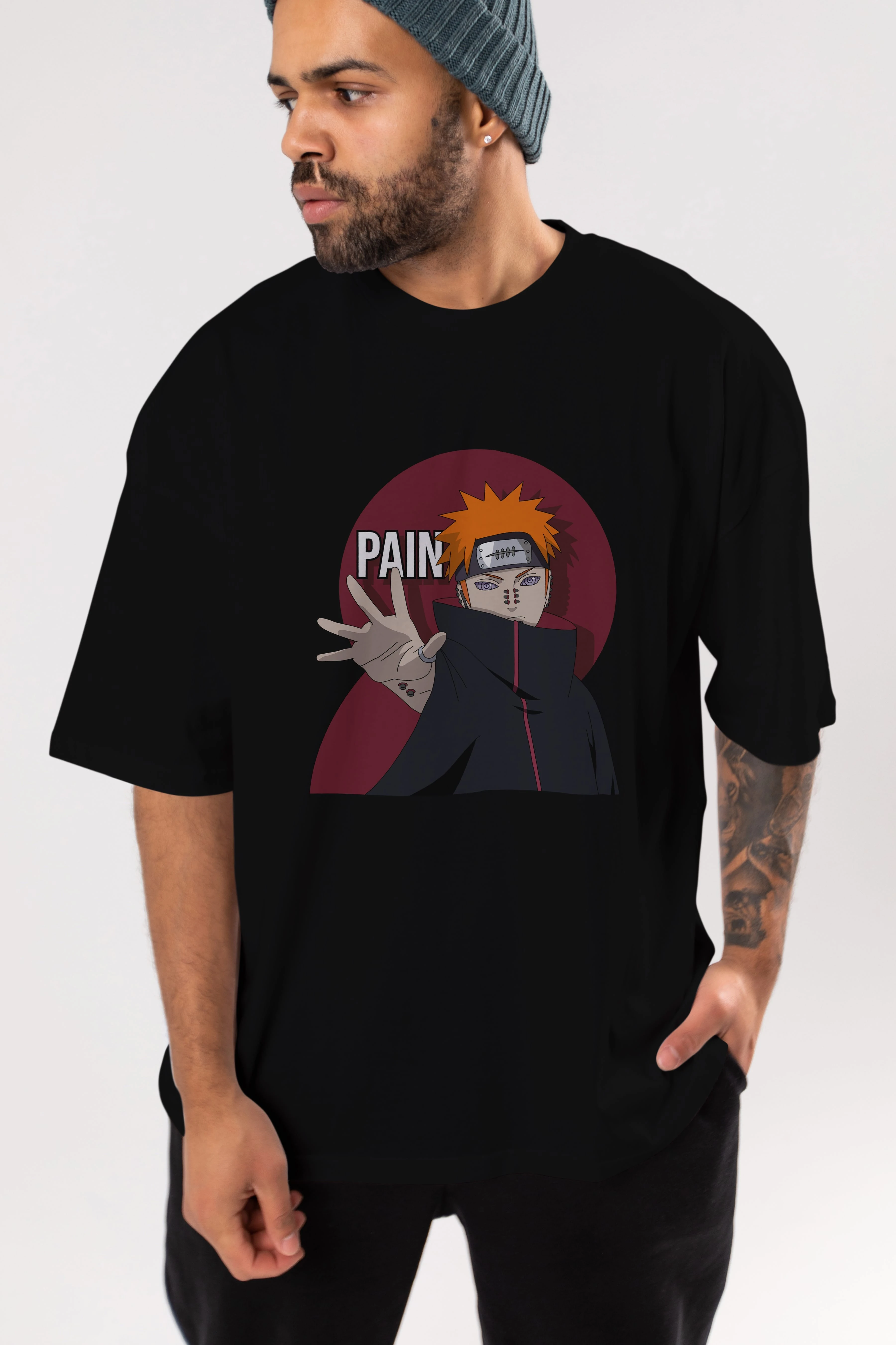 PAIN NARUTO Anime Ön Baskılı Oversize t-shirt %100 pamuk Erkek Kadın Unisex