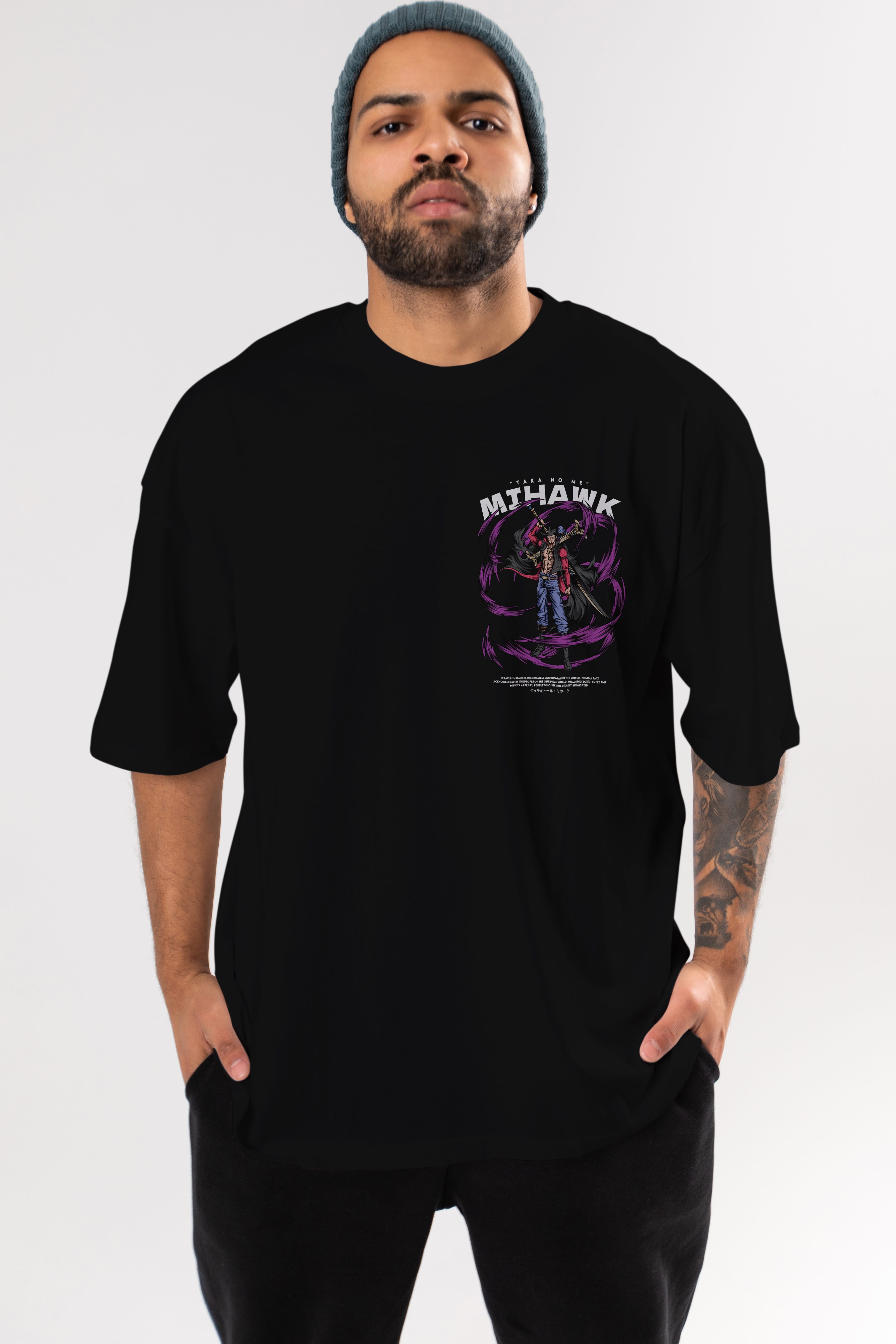 Mihawk Ön Sol Baskılı Oversize t-shirt Erkek Kadın Unisex %100 Pamuk Bisiklet Yaka tişort