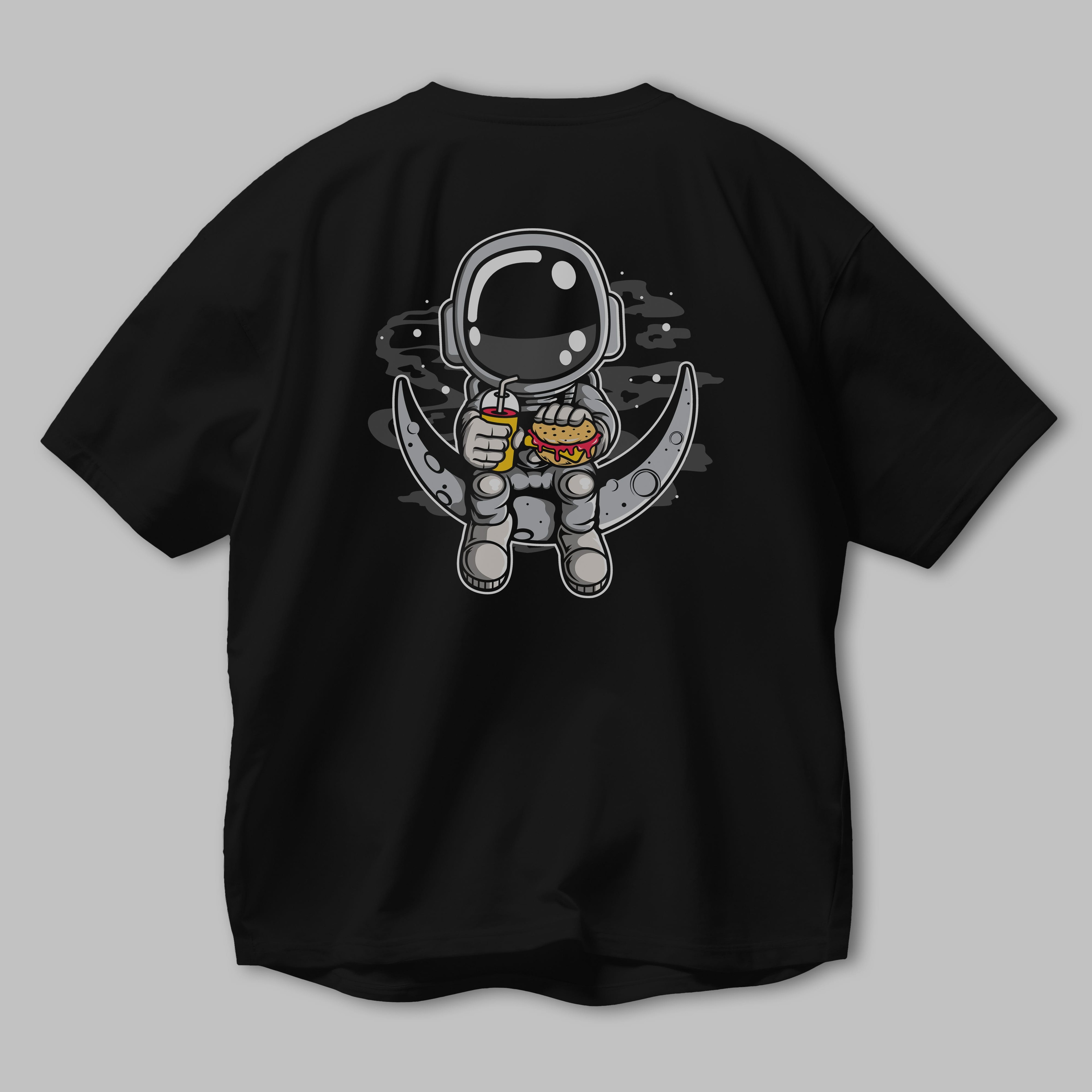 Astronaut Crescent Arka Baskılı Oversize t-shirt Erkek Kadın Unisex