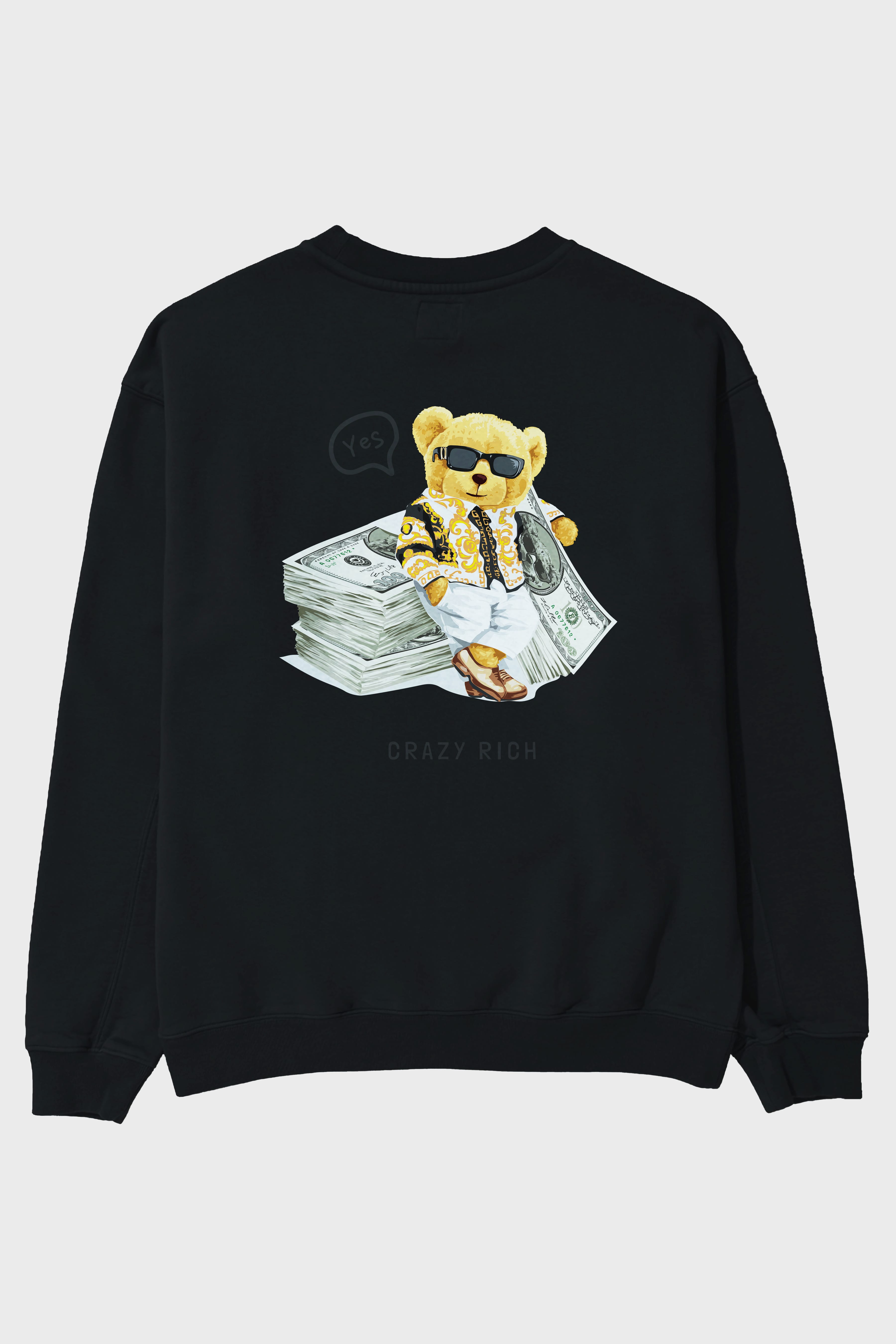 Teddy Bear Crazy Rich Arka Baskılı Oversize Sweatshirt Erkek Kadın Unisex