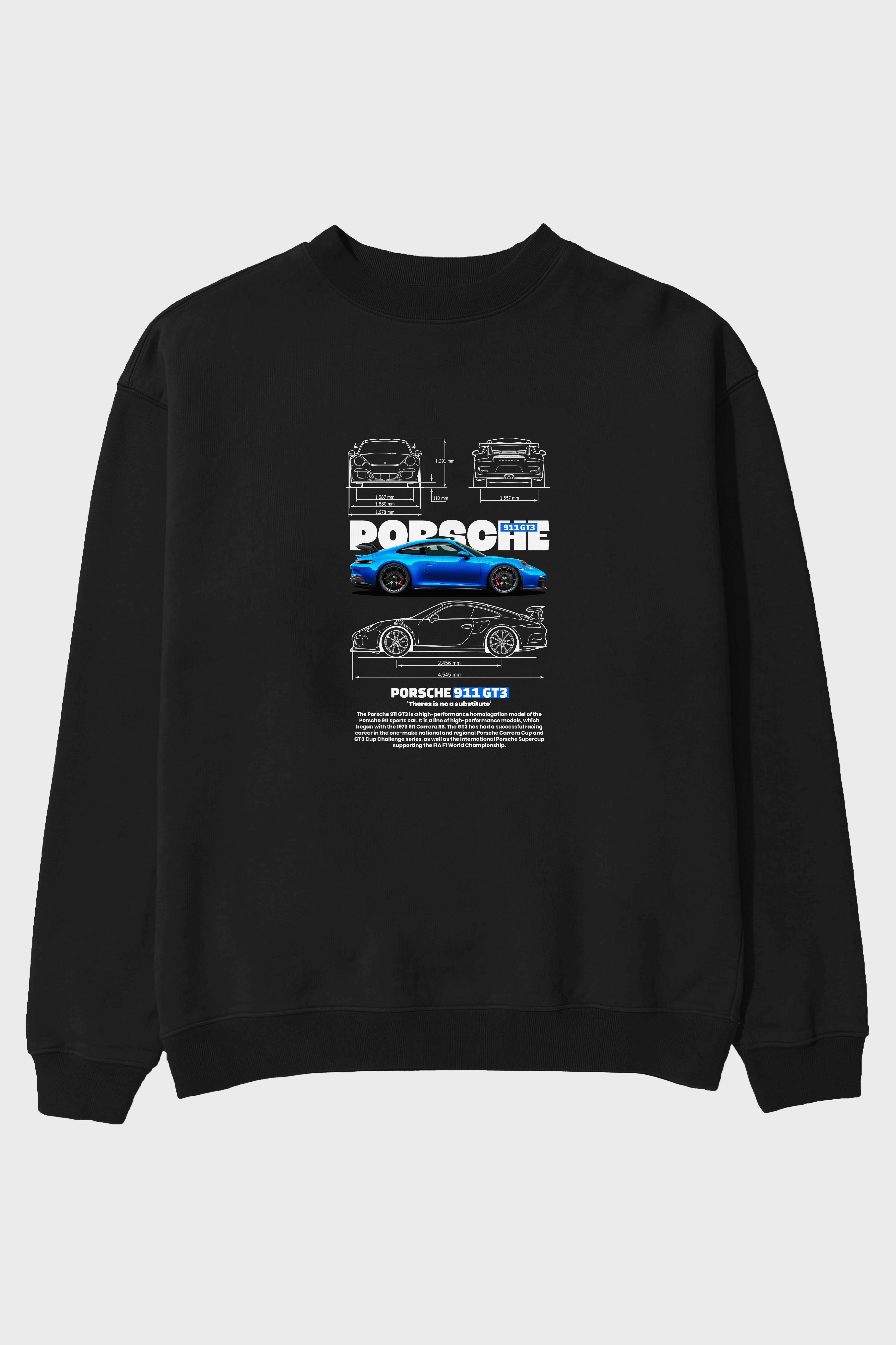 PORSCHE 911 GT3 Ön Baskılı Anime Oversize Sweatshirt Erkek Kadın Unisex