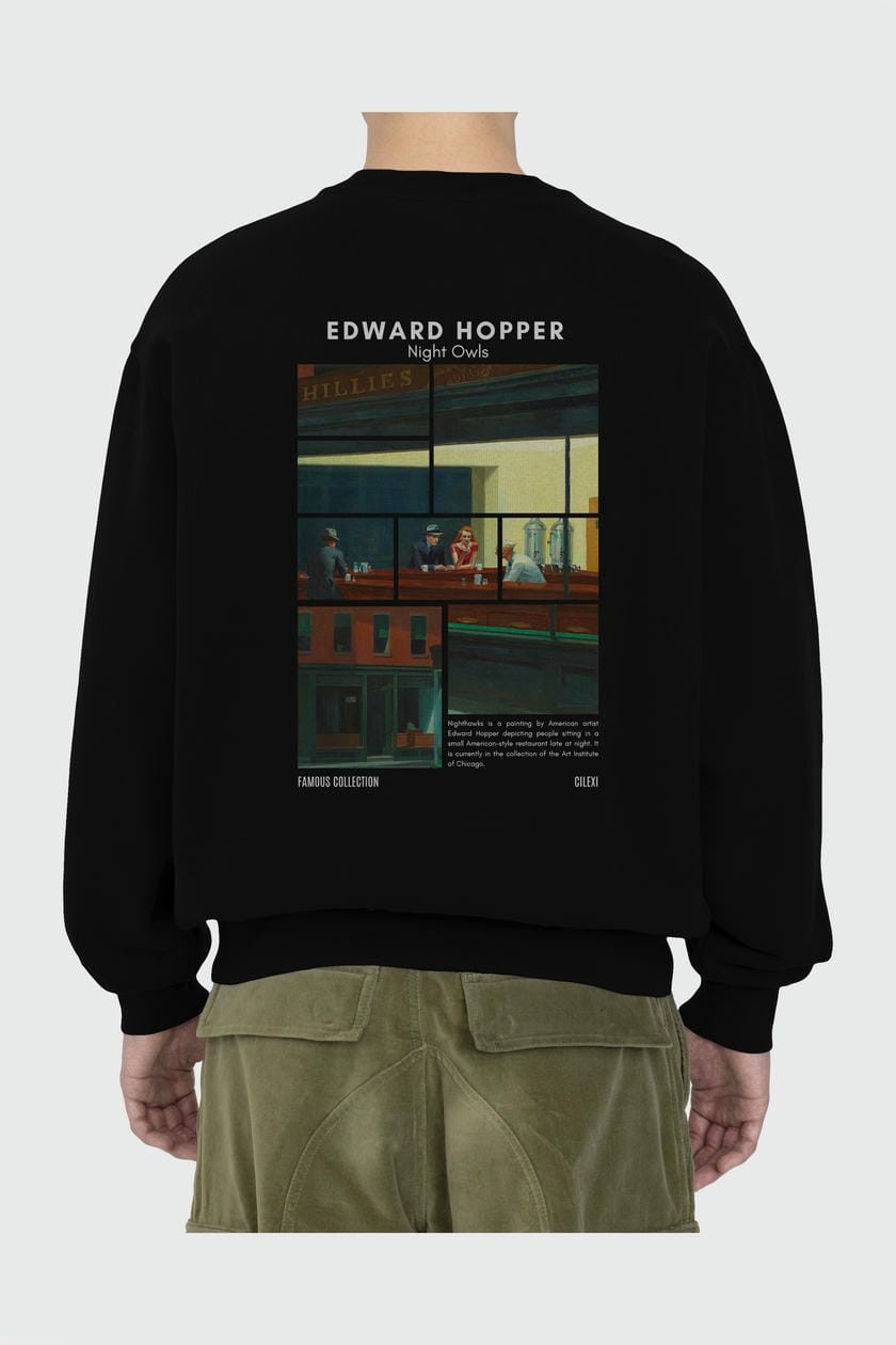 Edward Hopper Night Owls Arka Baskılı Oversize Sweatshirt Erkek Kadın Unisex