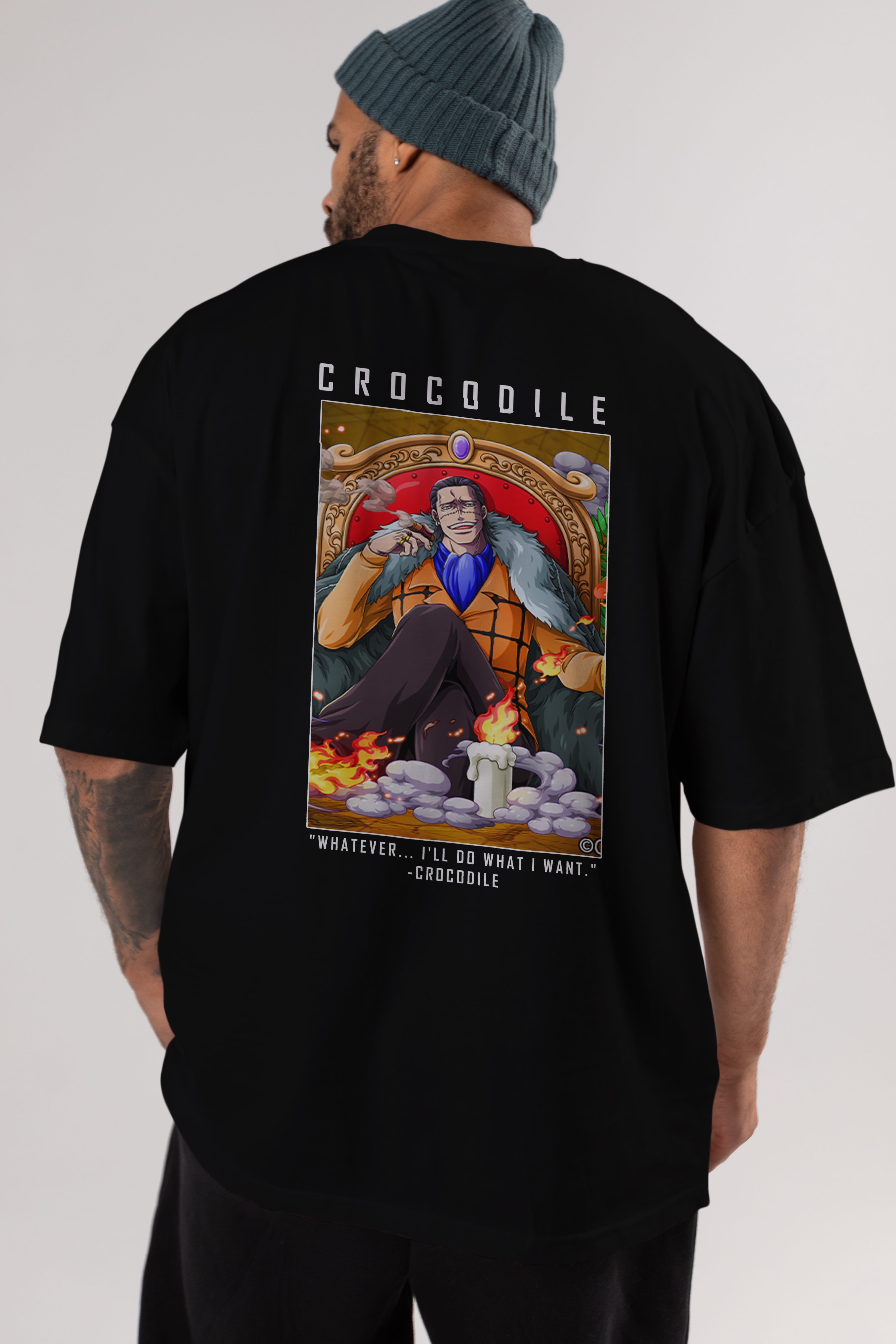 Crocodile Anime Arka Baskılı Oversize t-shirt Erkek Kadın Unisex %100 pamuk tişort