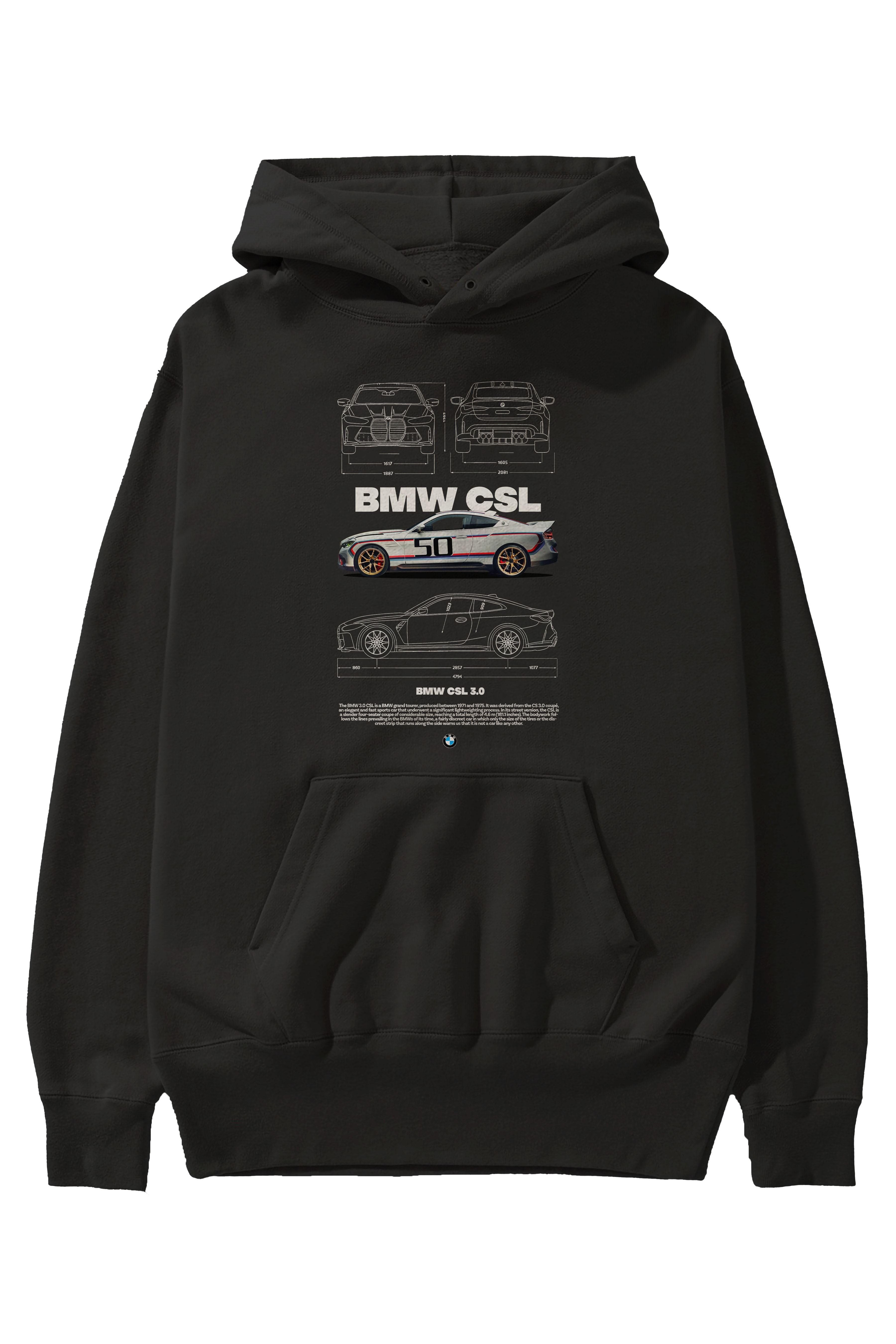 BMW CSL 1 Ön Baskılı Hoodie Oversize Kapüşonlu Sweatshirt Erkek Kadın Unisex