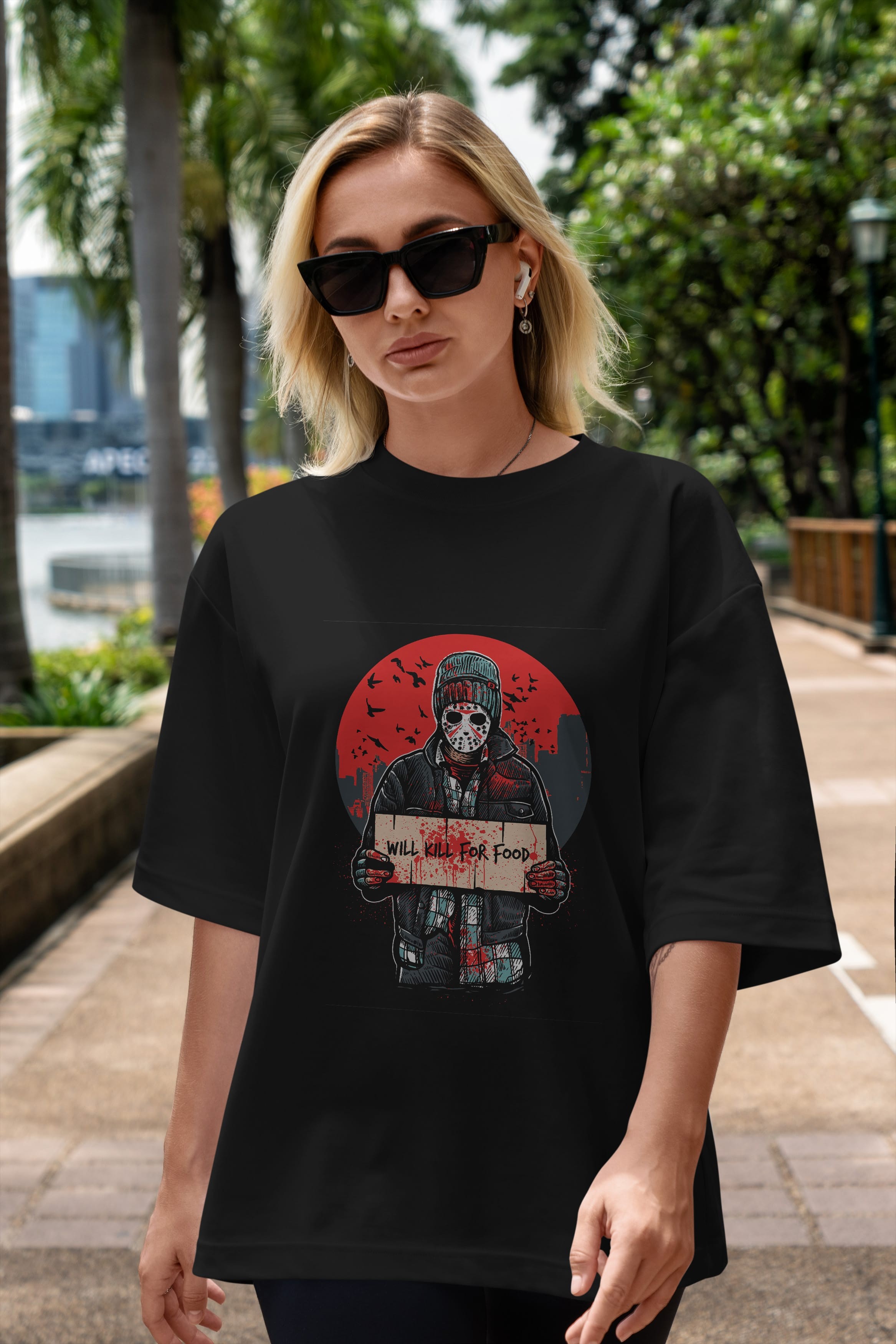 Kill For Food Ön Baskılı Oversize t-shirt Erkek Kadın Unisex %100 Pamuk tişort