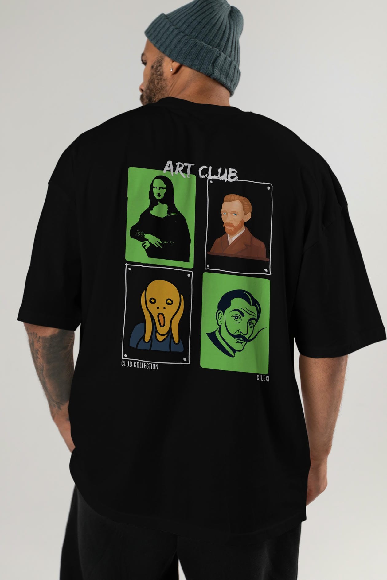 Art Club Arka Baskılı Oversize t-shirt Erkek Kadın %100 Pamuk Bisiklet Yaka tişort