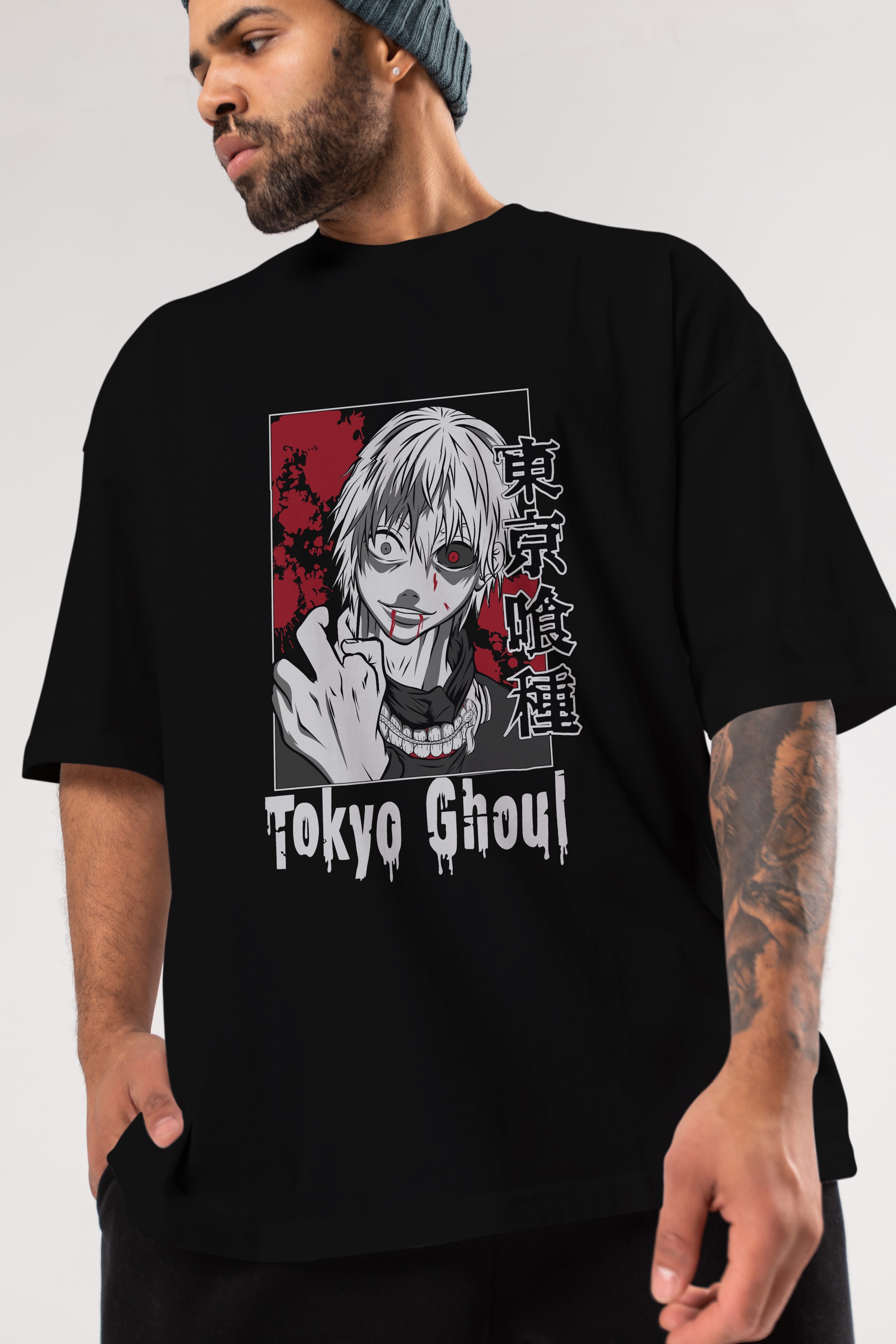 Kaneki Ken TOKYO GHOUL Anime Ön Baskılı Oversize t-shirt %100 pamuk Erkek Kadın Unisex