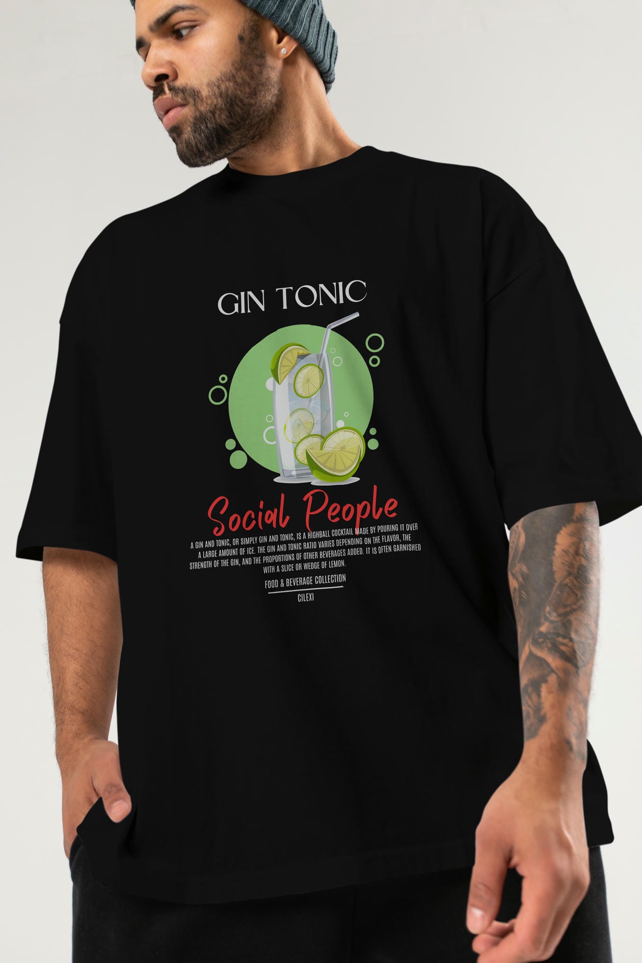Gın Tonıc Kokteyl Serisi ön Baskılı Oversize t-shirt Erkek Kadın %100 Pamuk Bisiklet Yaka tişort