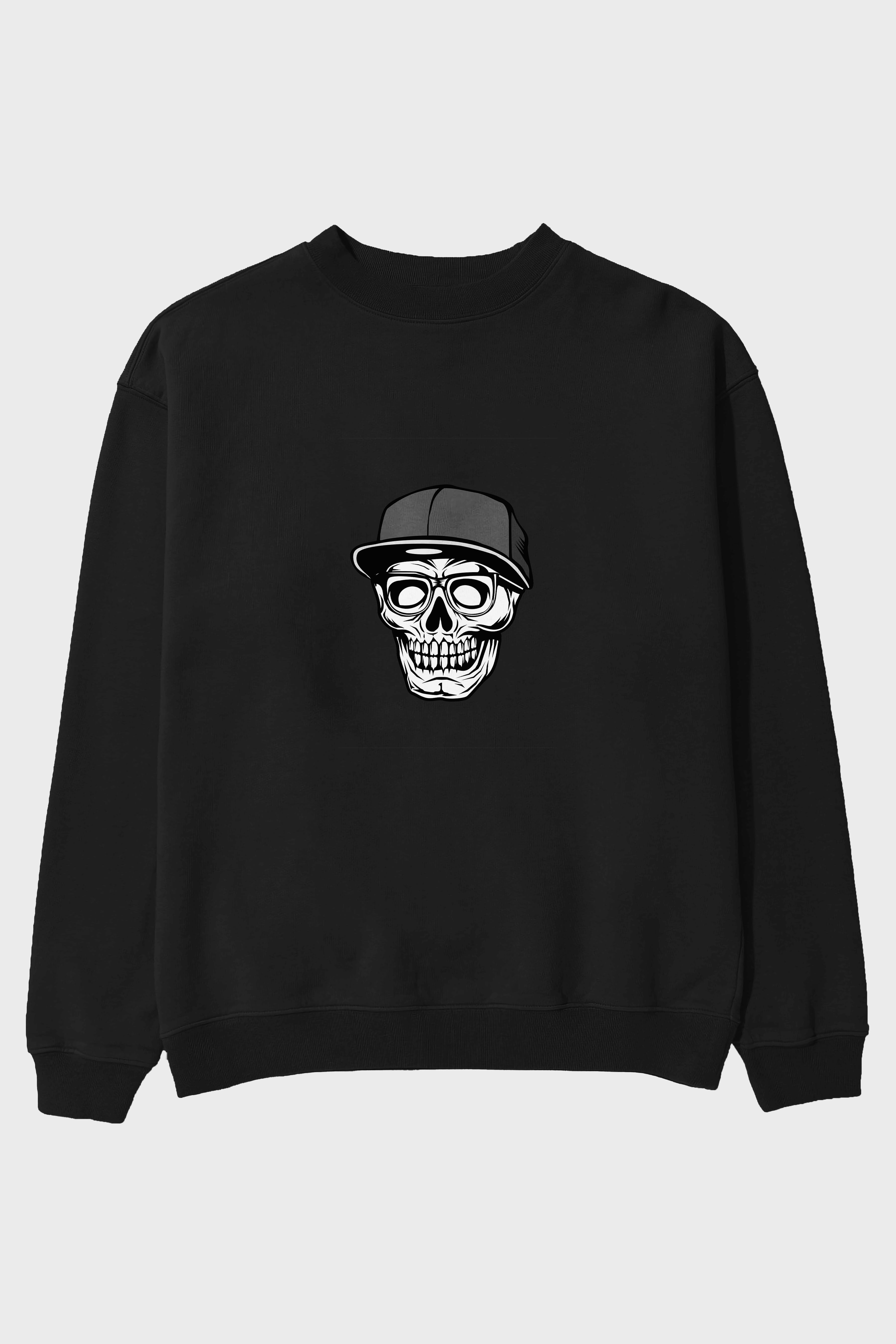 Skull With Hat Ön Baskılı Oversize Sweatshirt Erkek Kadın Unisex