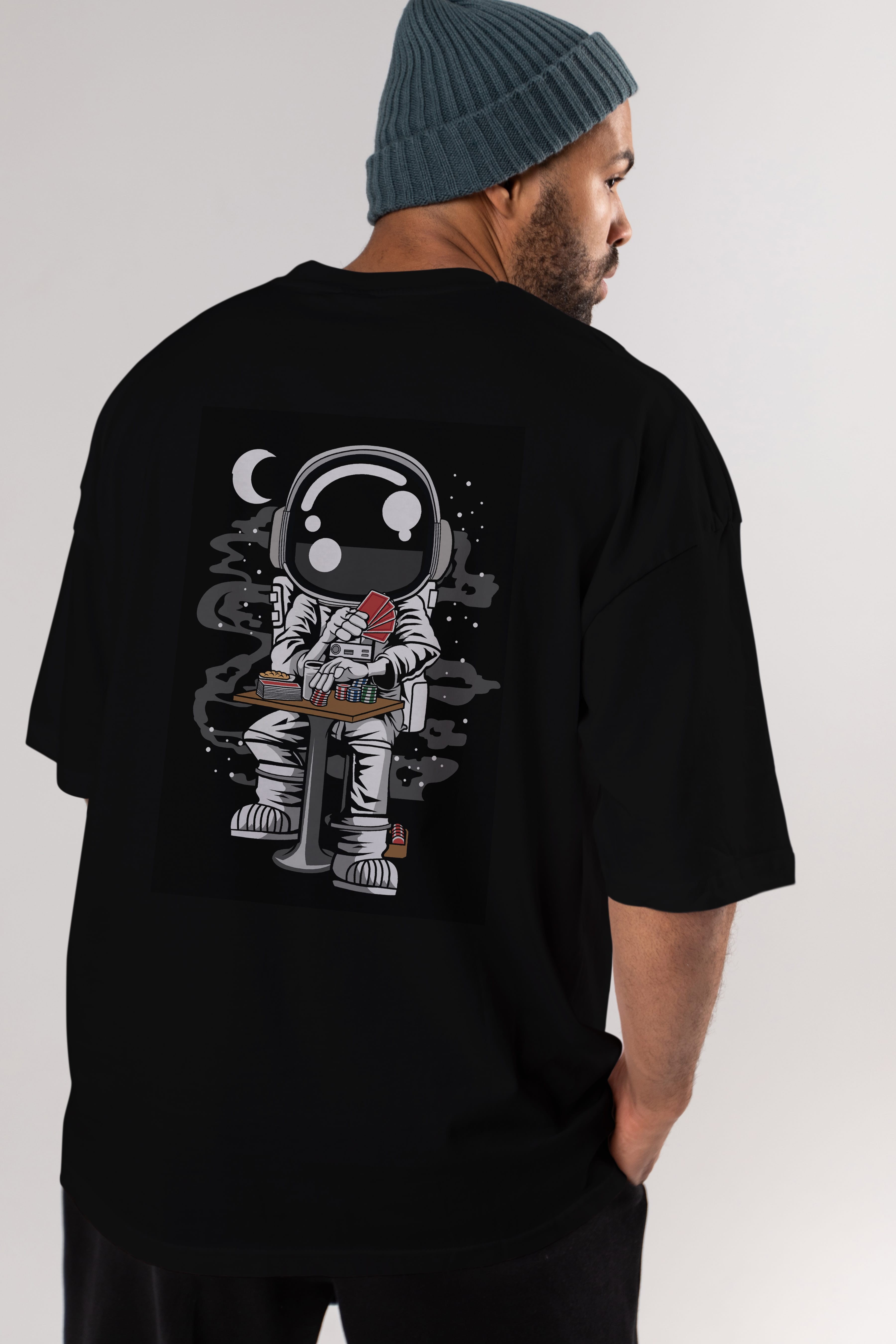 Astronaut Gambler Arka Baskılı Oversize t-shirt Erkek Kadın Unisex