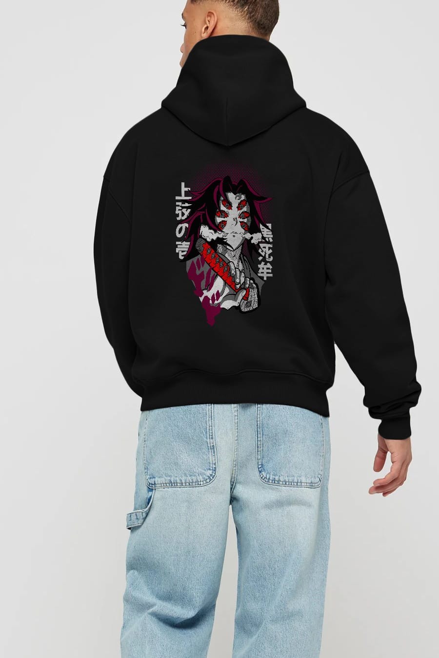 kokushibo DEMON SLAYER Anime Arka Baskılı Hoodie Oversize Kapüşonlu Sweatshirt Erkek Kadın Unisex