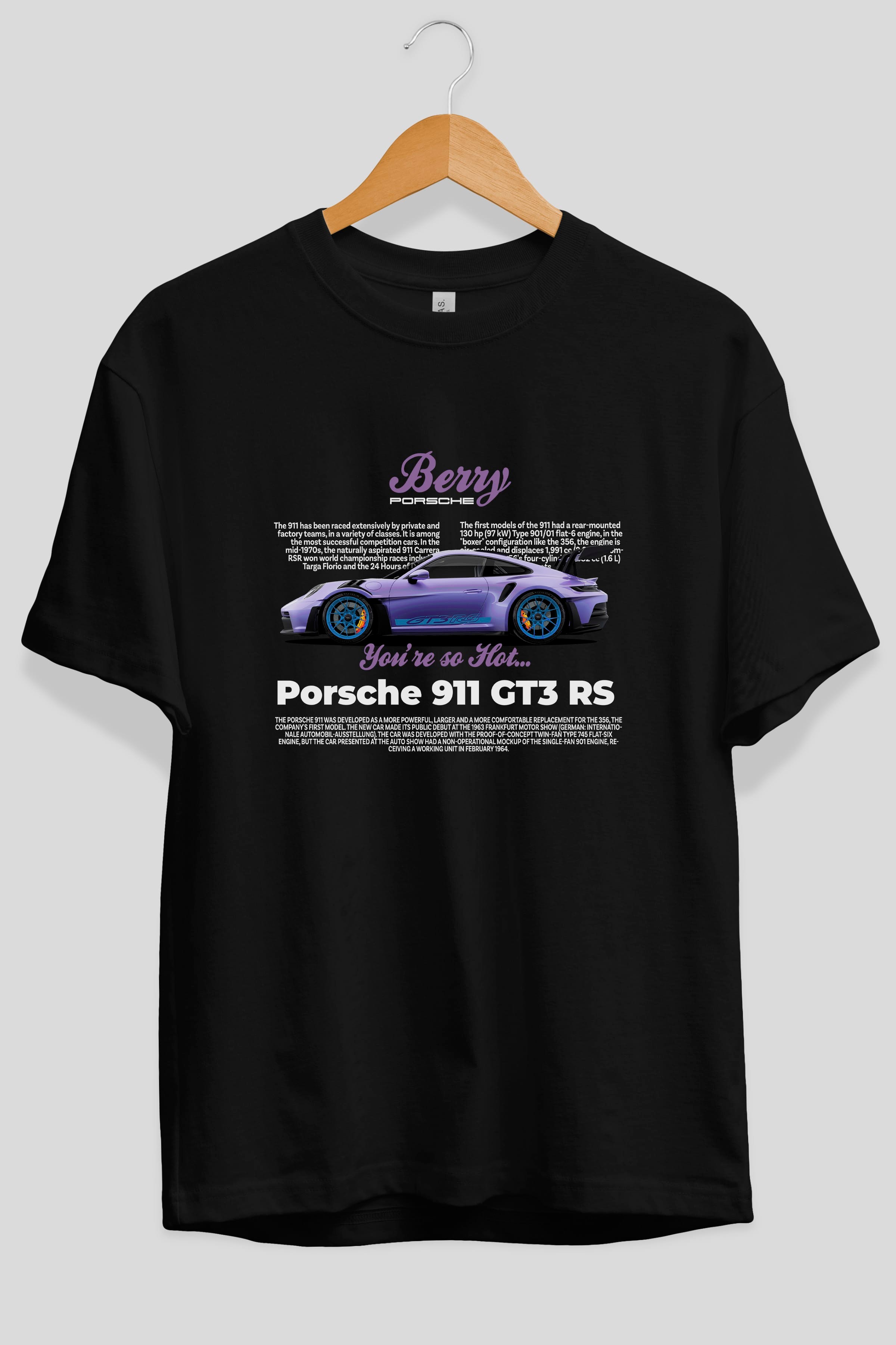 PORSCHE 911 GT3 BERRY PURPLE Ön Baskılı Oversize t-shirt Erkek Kadın Unisex %100 Pamuk Bisiklet Yaka tişort