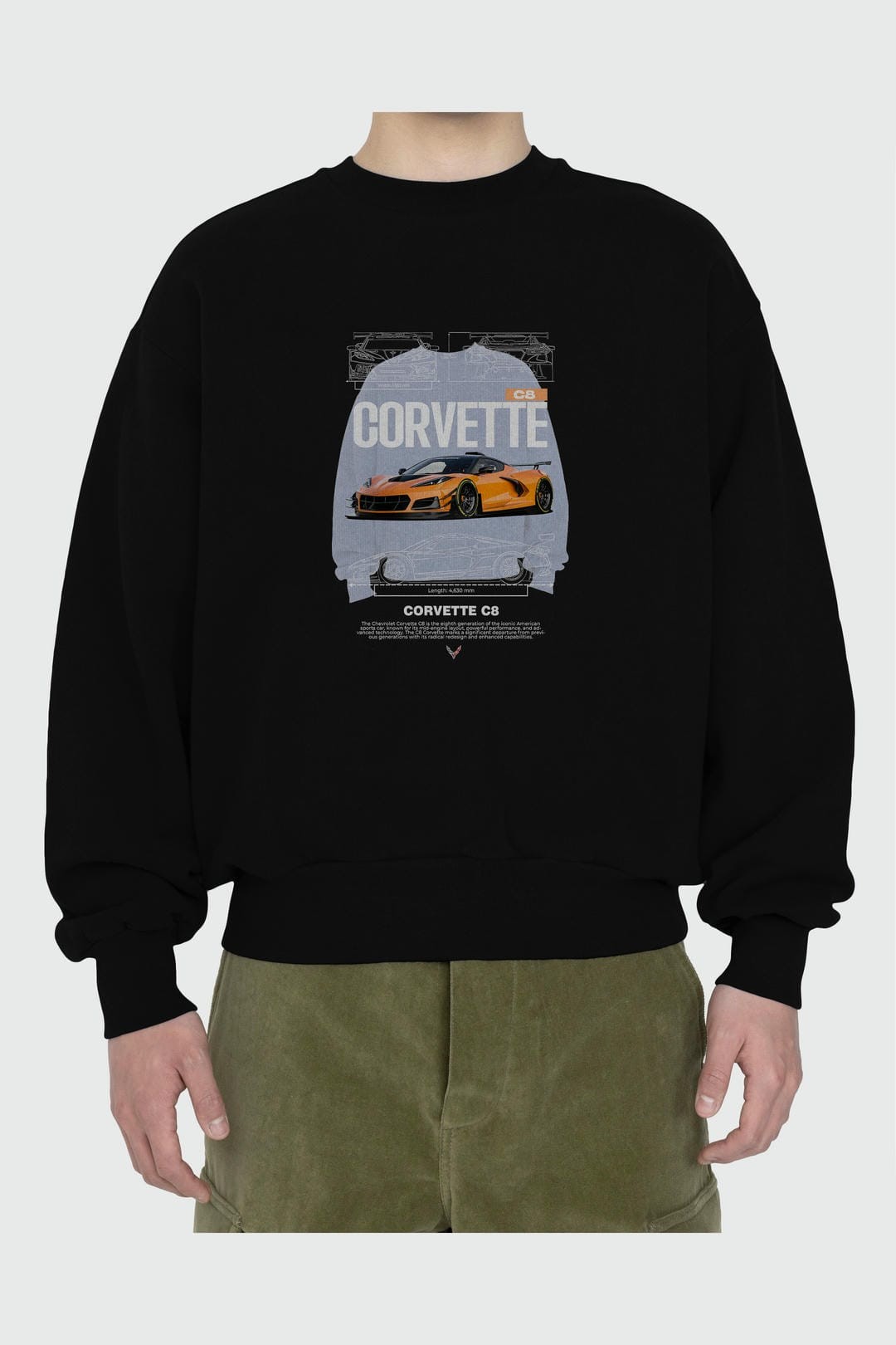 Chevrolet CORVETTE C8 Ön Baskılı Anime Oversize Sweatshirt Erkek Kadın Unisex