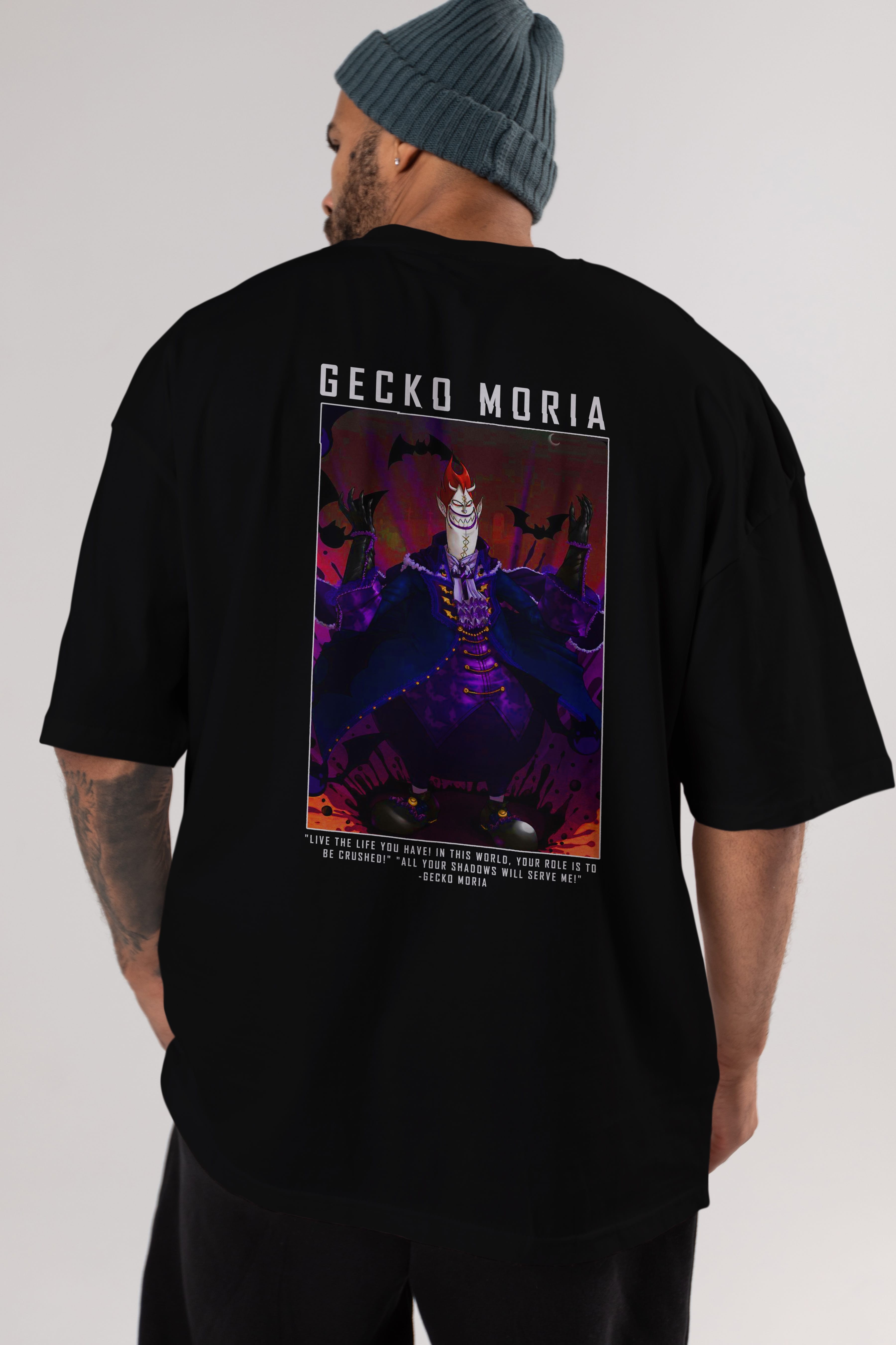 Gecko Moria Anime Arka Baskılı Oversize t-shirt Erkek Kadın Unisex %100 pamuk tişort