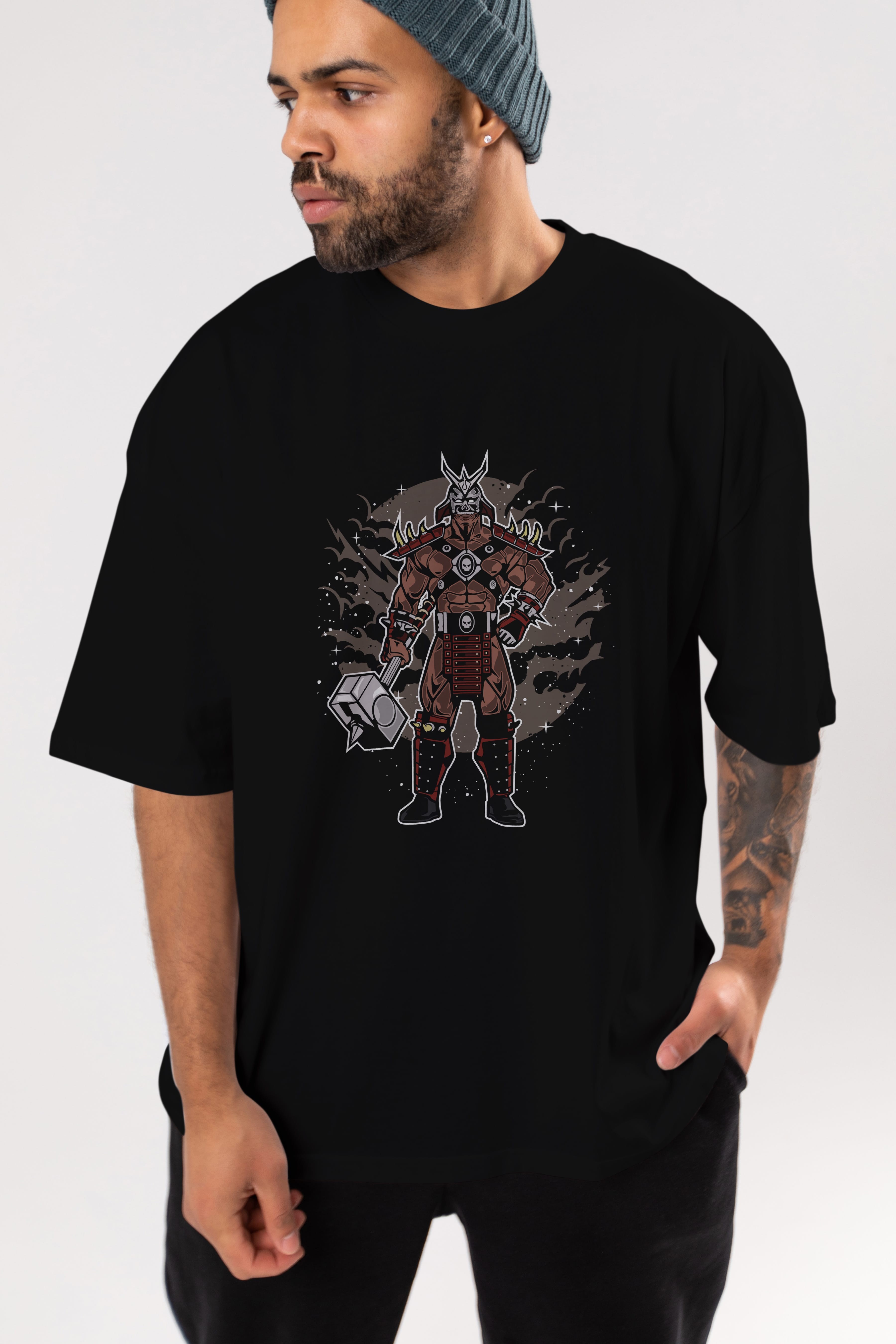 SHOU KHAN Ön Baskılı Oversize t-shirt Erkek Kadın Unisex %100 Pamuk tişort