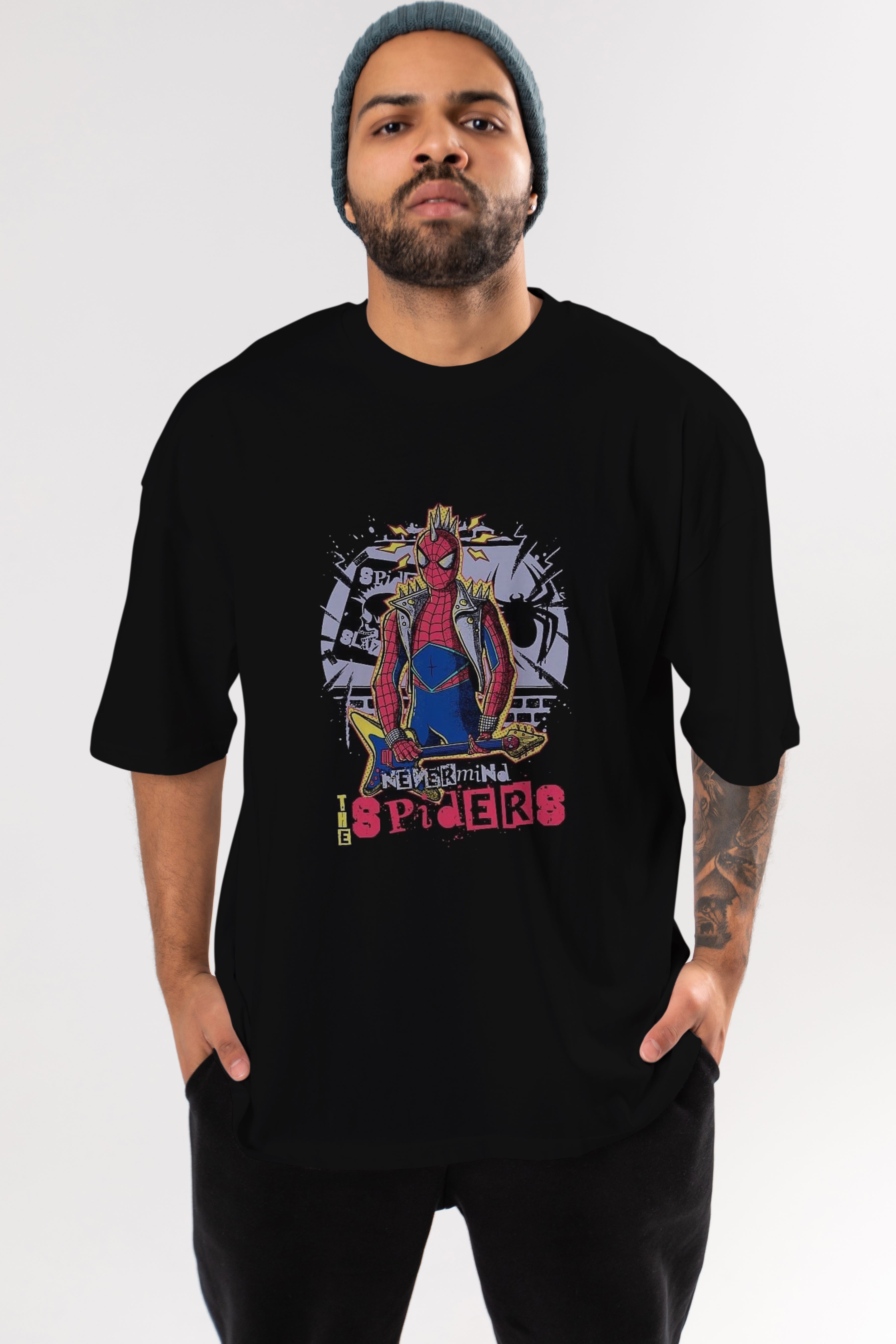 Spiderman Rock Ön Baskılı Oversize t-shirt Erkek Kadın Unisex %100 Pamuk Bisiklet Yaka tişort