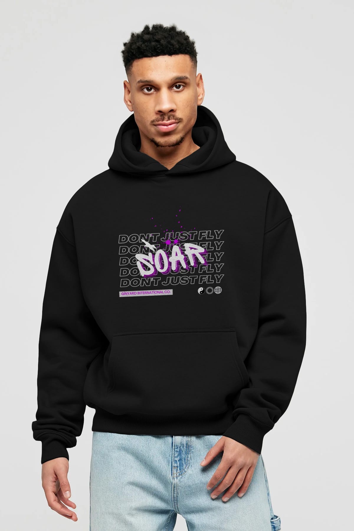 Soar Dont Just Fly Yazılı Ön Baskılı Oversize Hoodie Kapüşonlu Sweatshirt Erkek Kadın Unisex