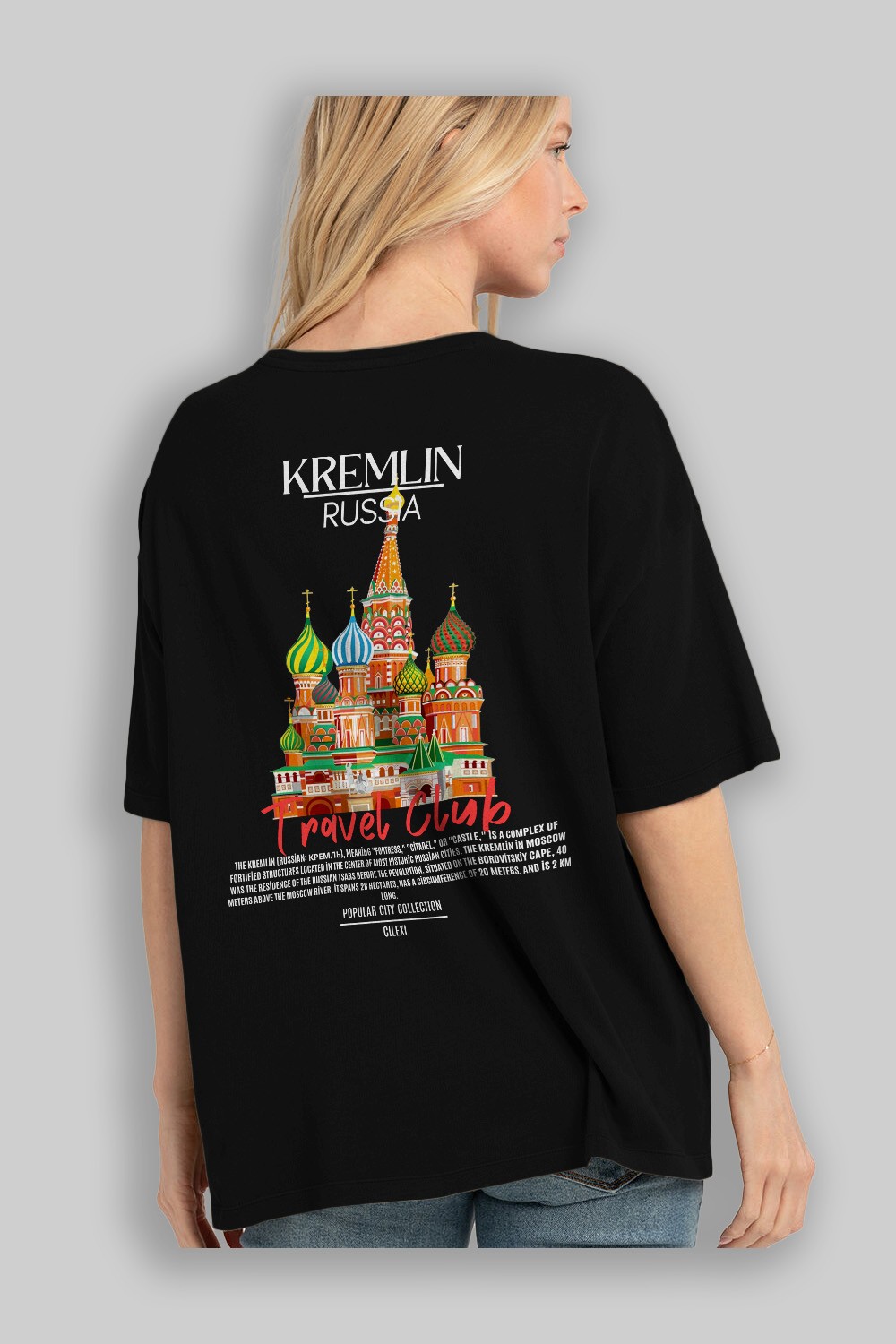 Kremlin Russia Arka Baskılı Oversize t-shirt Erkek Kadın Pamuk Bisiklet Yaka tişort