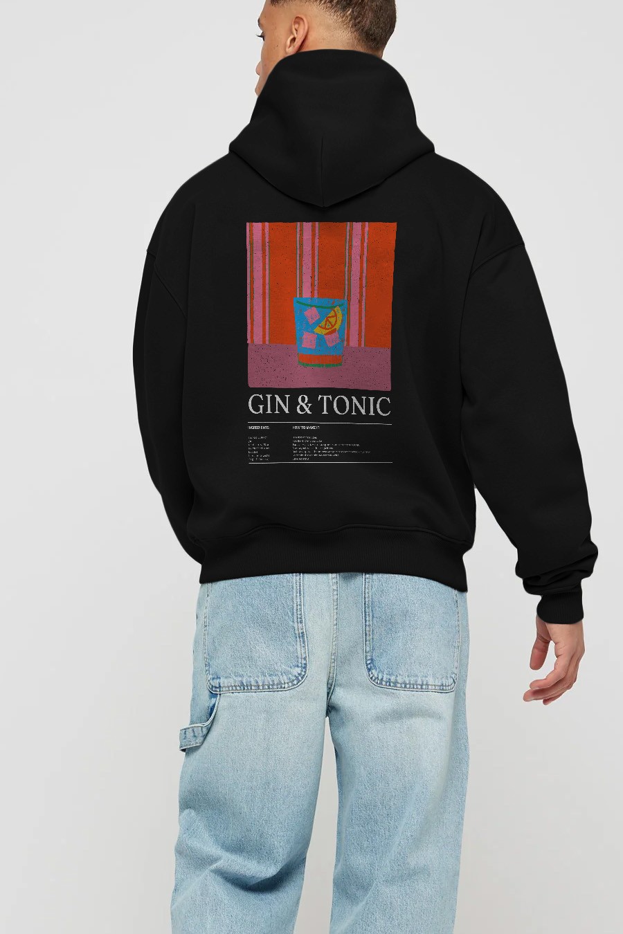 Gin tonik Kokteyl Arka Baskılı Hoodie Oversize Kapüşonlu Sweatshirt Erkek Kadın