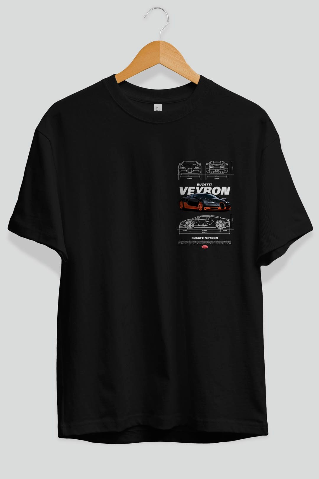 Bugatti VEYRON Ön Sol Baskılı Oversize t-shirt Erkek Kadın Unisex %100 Pamuk Bisiklet Yaka tişort