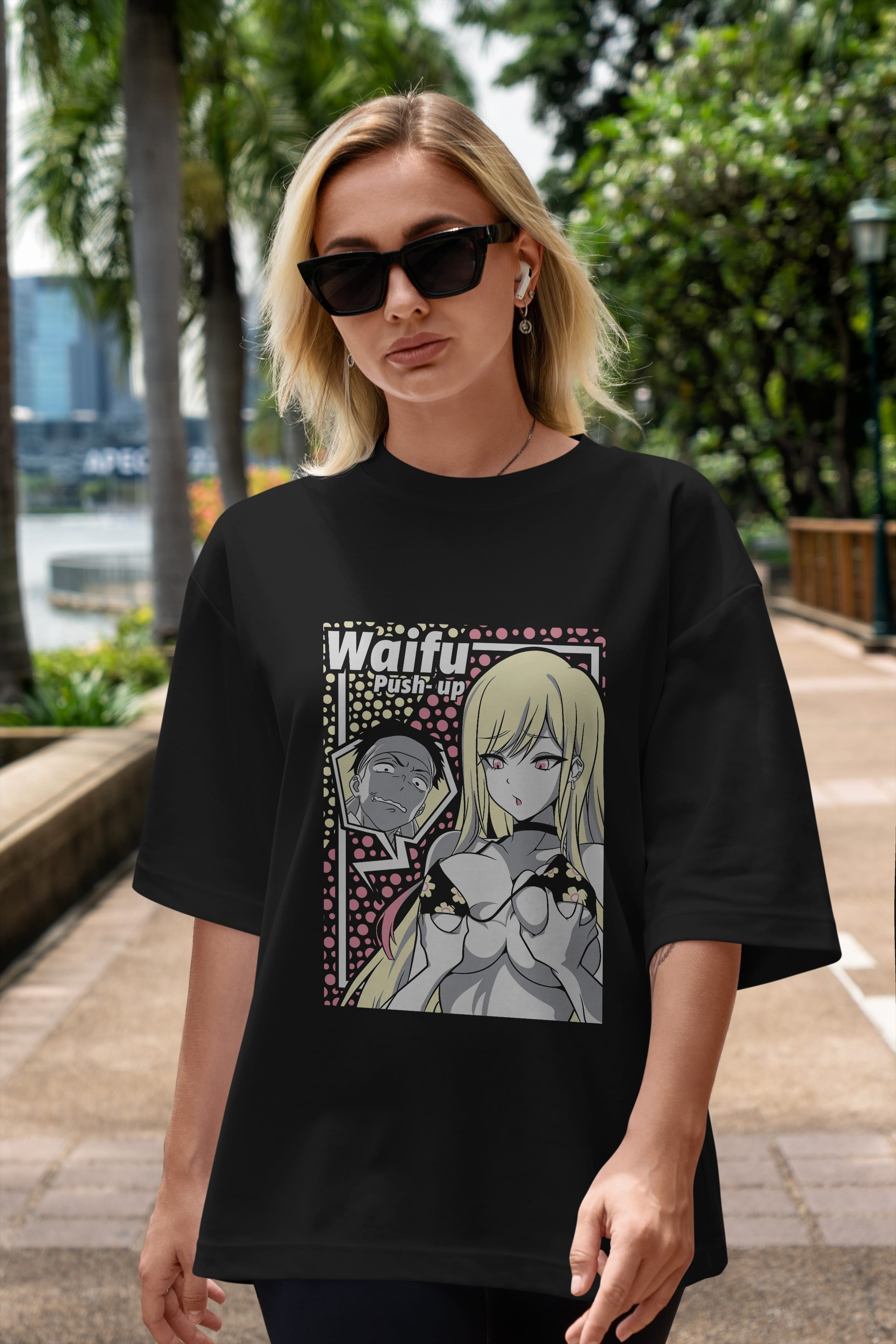 Waifu PushUp Anime Ön Baskılı Oversize t-shirt %100 pamuk Erkek Kadın Unisex