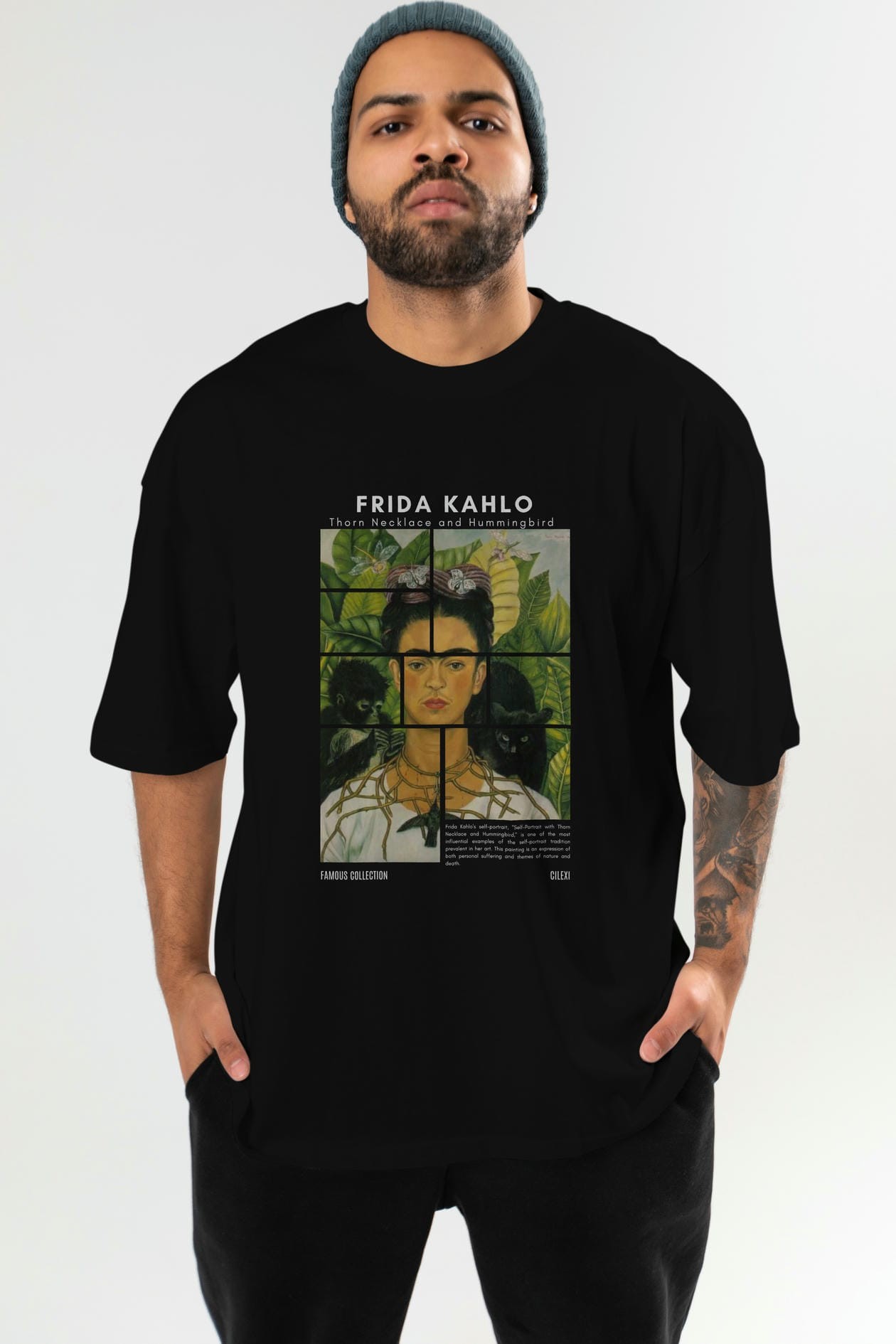 Frida Kahlo ön Baskılı Oversize t-shirt Erkek Kadın Bisiklet Yaka Pamuk tişort