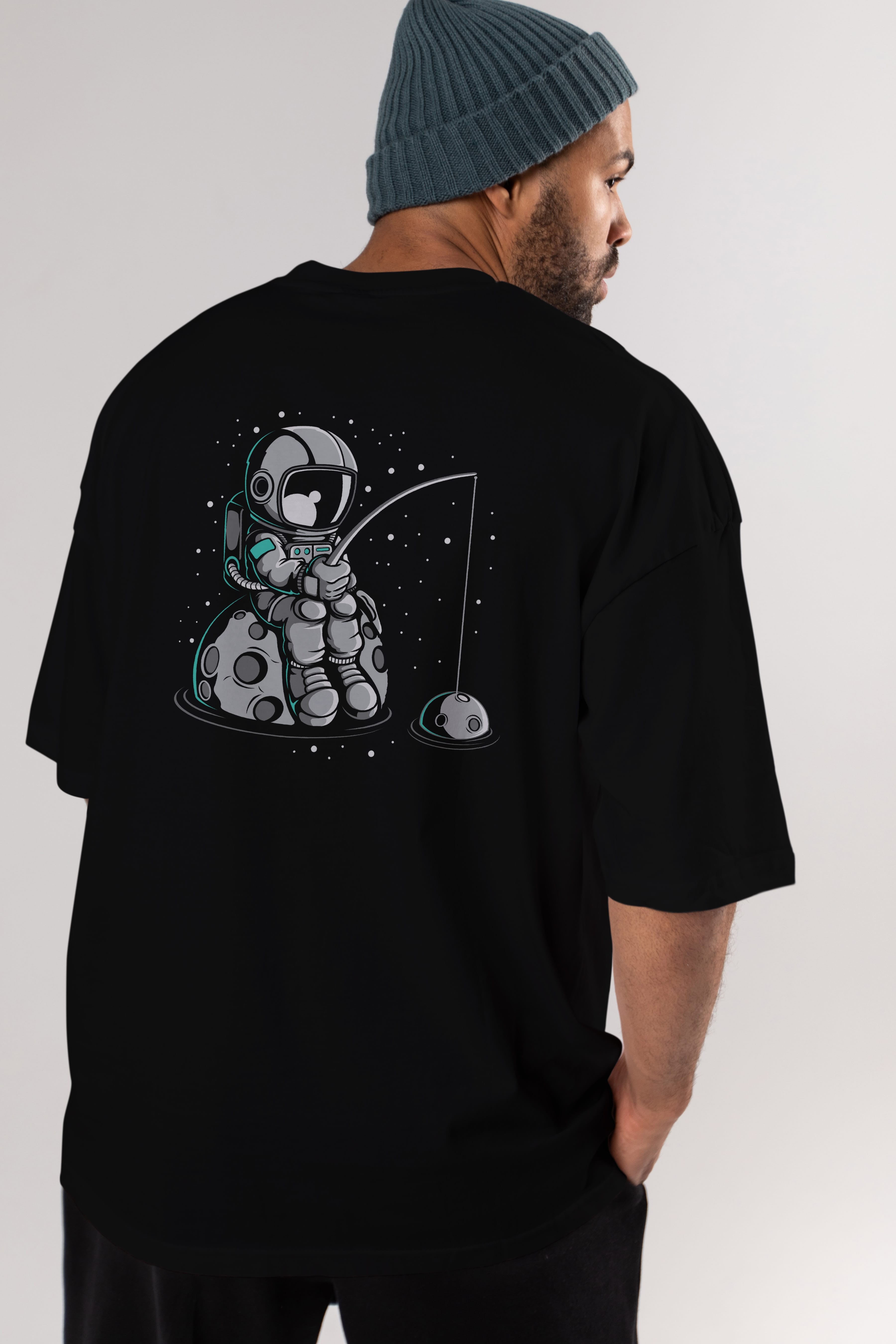 Astronaut Fishing Arka Baskılı Oversize t-shirt Erkek Kadın Unisex