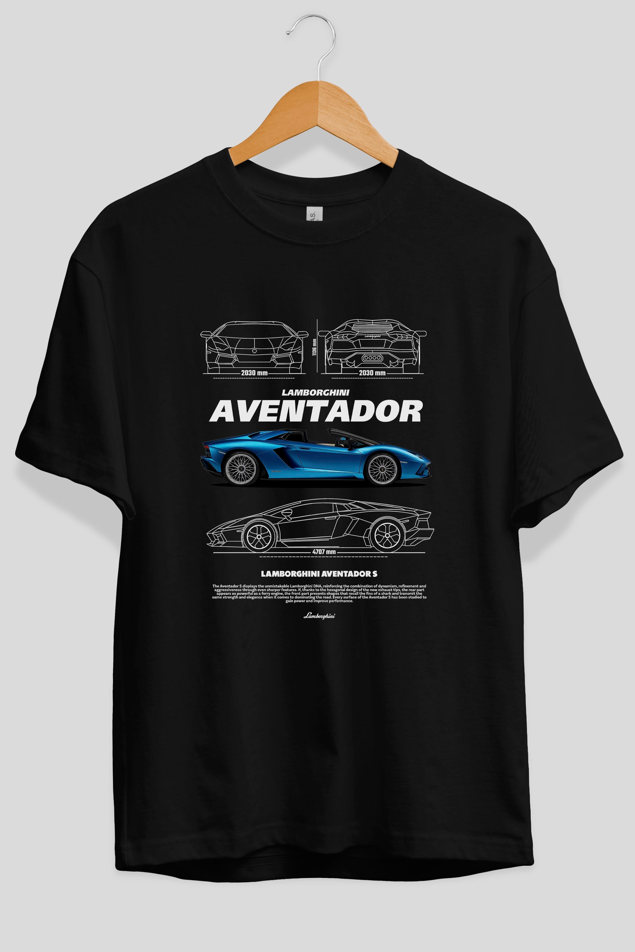 Lamborghini AVENTADOR S Ön Baskılı Oversize t-shirt Erkek Kadın Unisex %100 Pamuk Bisiklet Yaka tişort