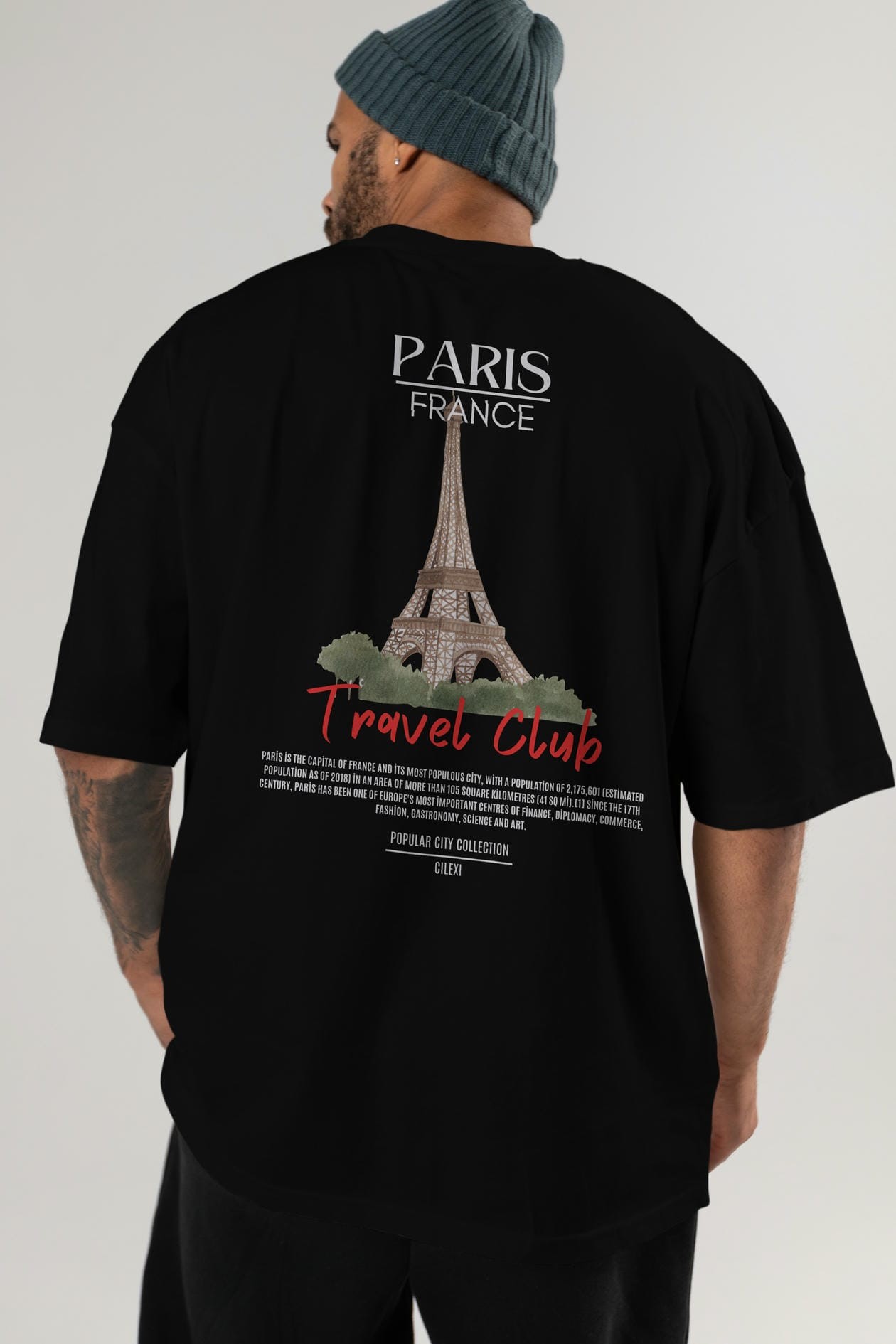 Paris France Arka Baskılı Oversize t-shirt Erkek Kadın Pamuk Bisiklet Yaka tişort