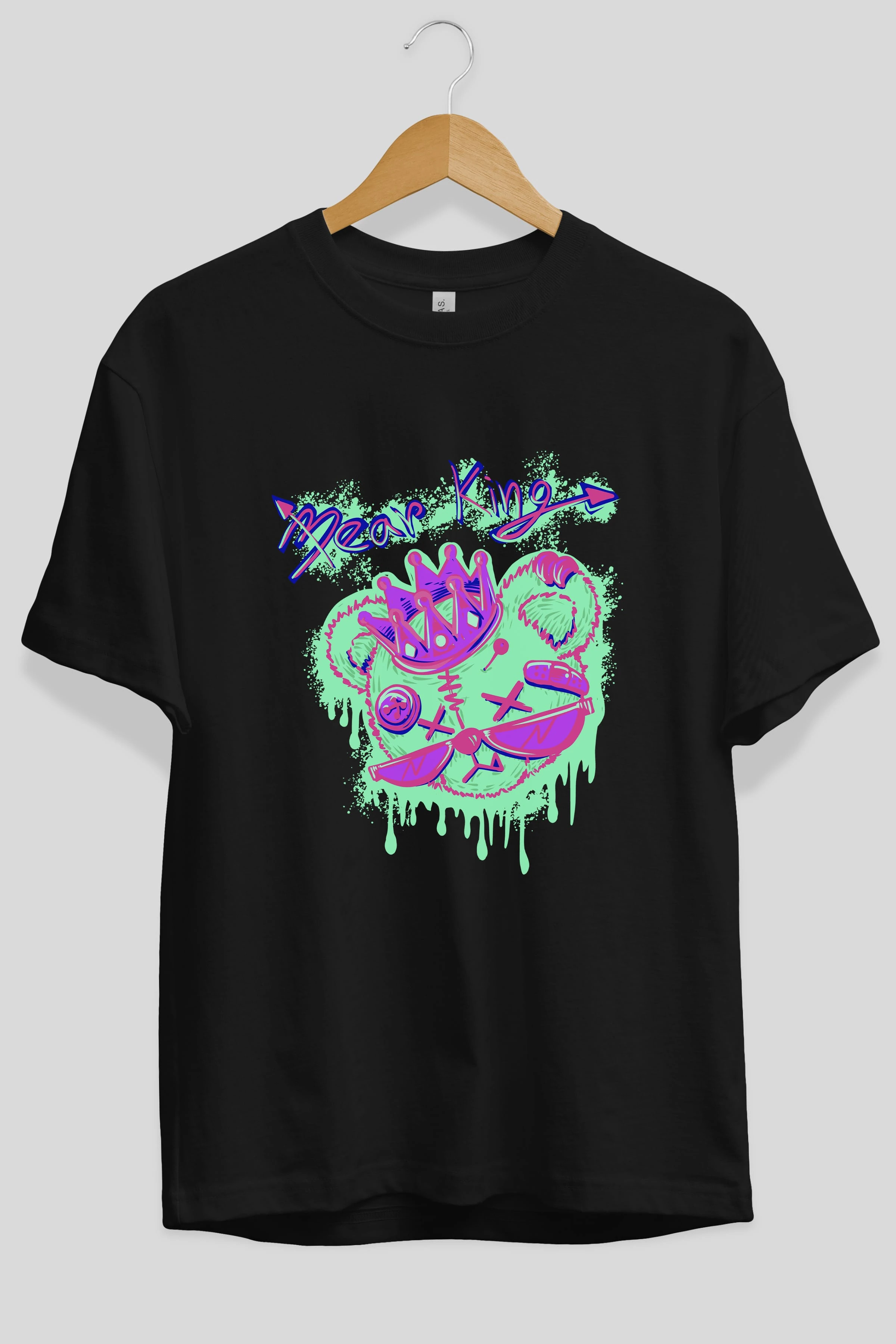 Bear King Ön Baskılı Oversize t-shirt Erkek Kadın Unisex
