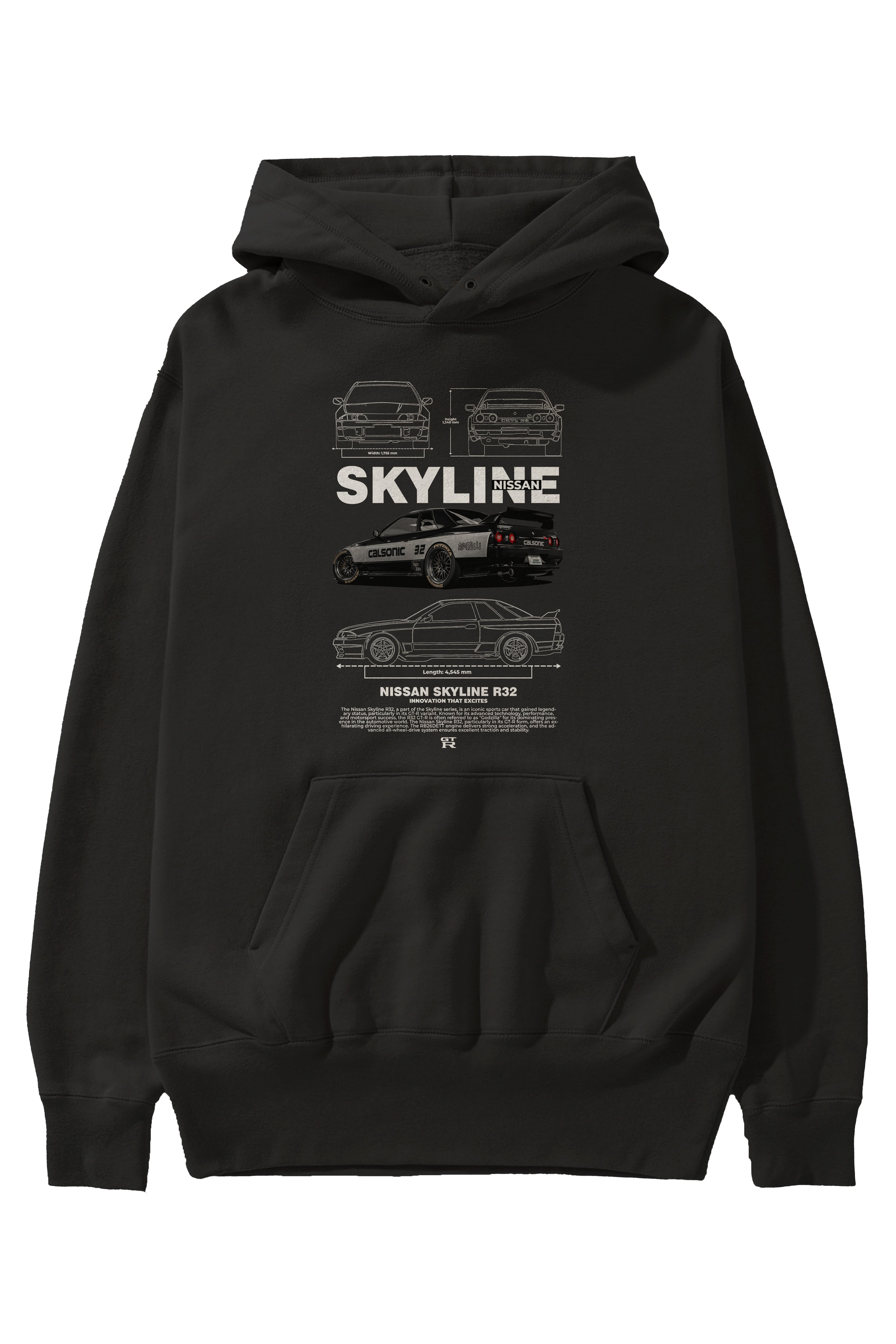 Nissan r32 skyline Ön Baskılı Hoodie Oversize Kapüşonlu Sweatshirt Erkek Kadın Unisex