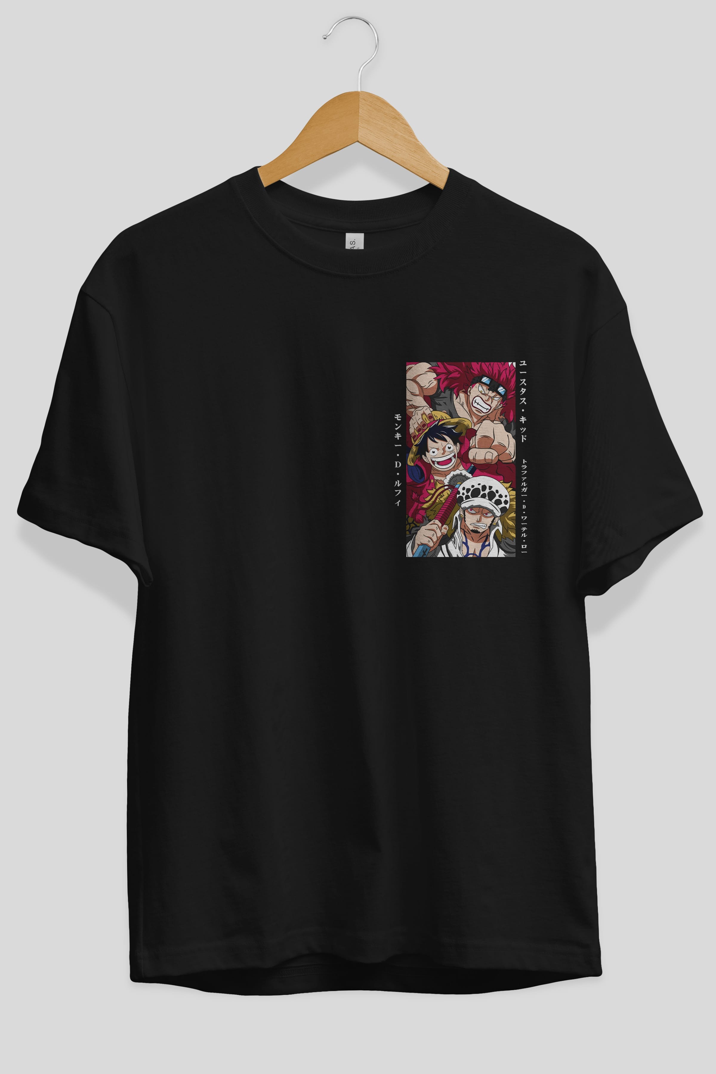 SUPER NOVAS one piece Ön Sol Baskılı Oversize t-shirt Erkek Kadın Unisex %100 Pamuk Bisiklet Yaka tişort