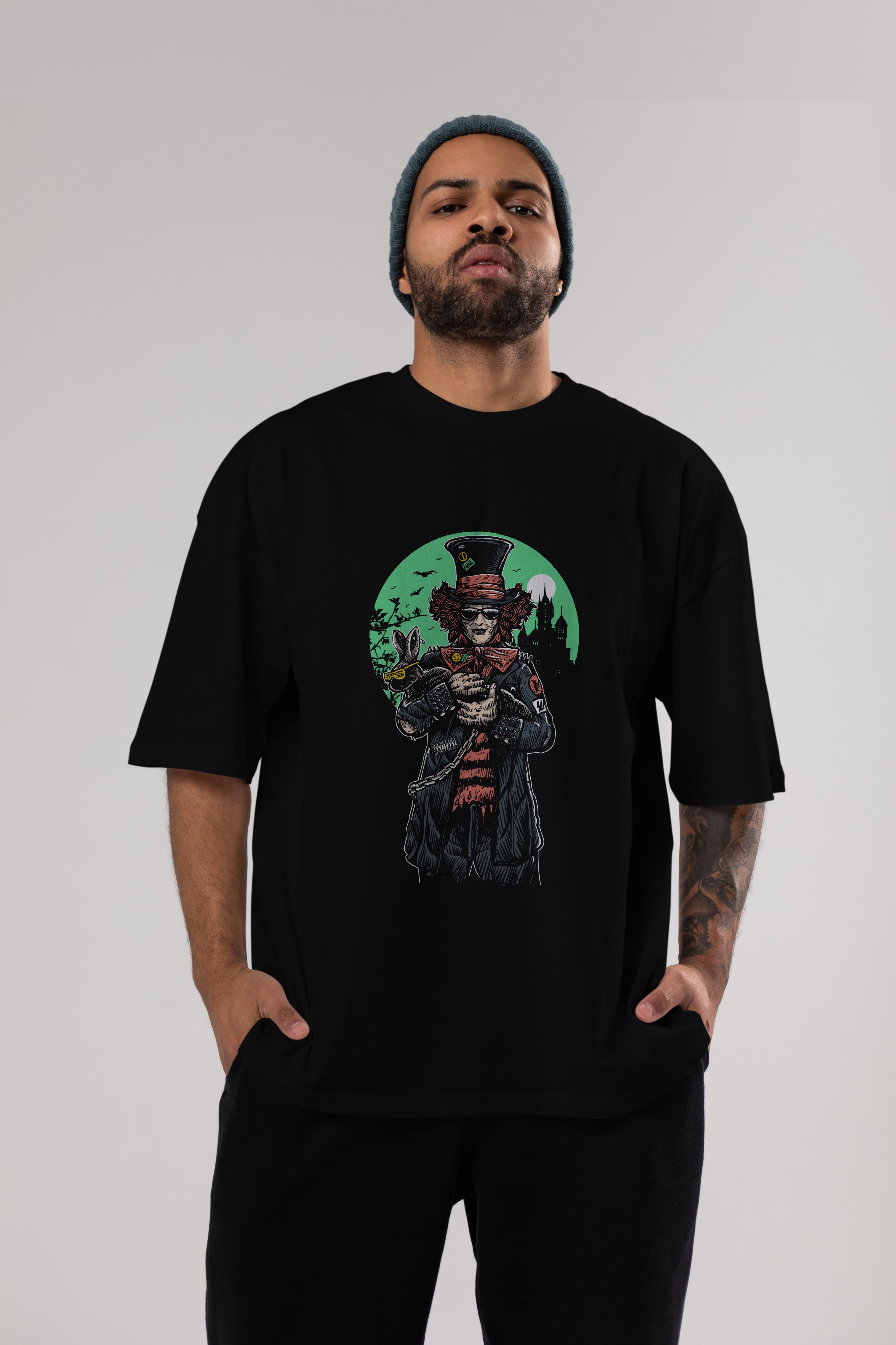 Mad Hatter Ön Baskılı Oversize t-shirt Erkek Kadın Unisex %100 Pamuk tişort