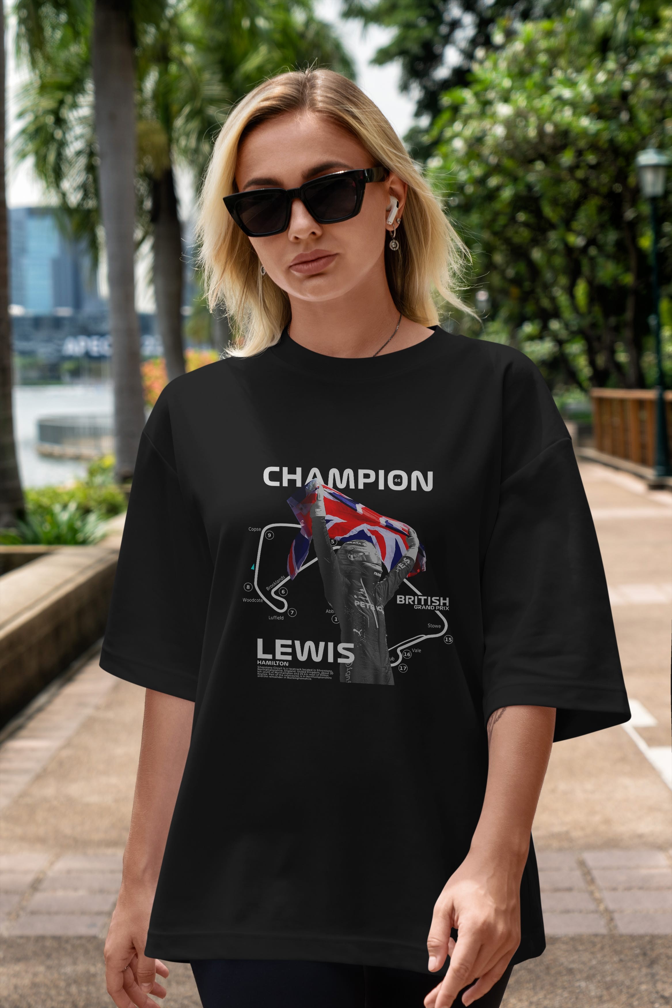 LEWIS H SILVERSTONE Ön Baskılı Oversize t-shirt Erkek Kadın Unisex %100 Pamuk Bisiklet Yaka tişort