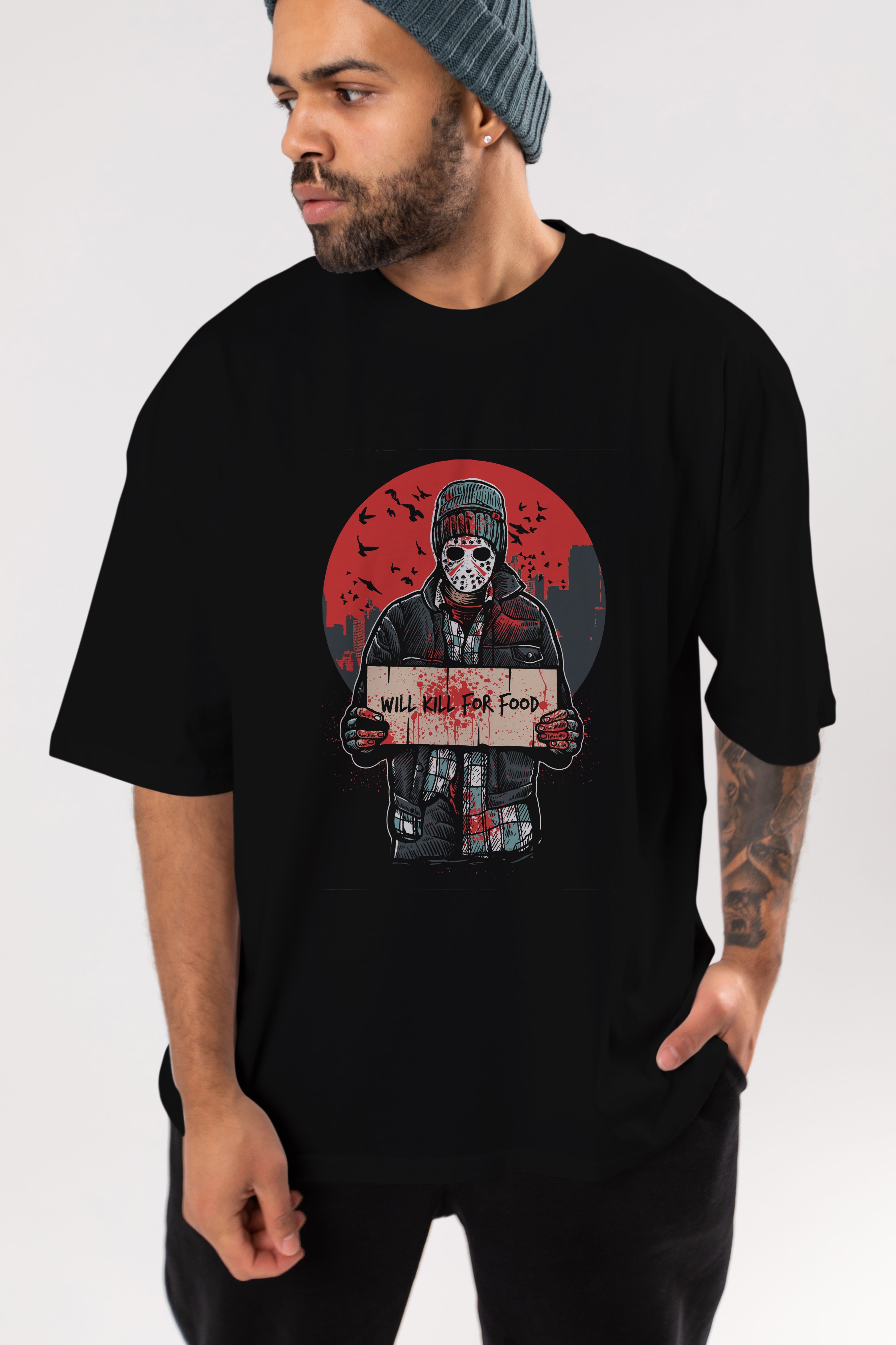 Kill For Food Ön Baskılı Oversize t-shirt Erkek Kadın Unisex %100 Pamuk tişort